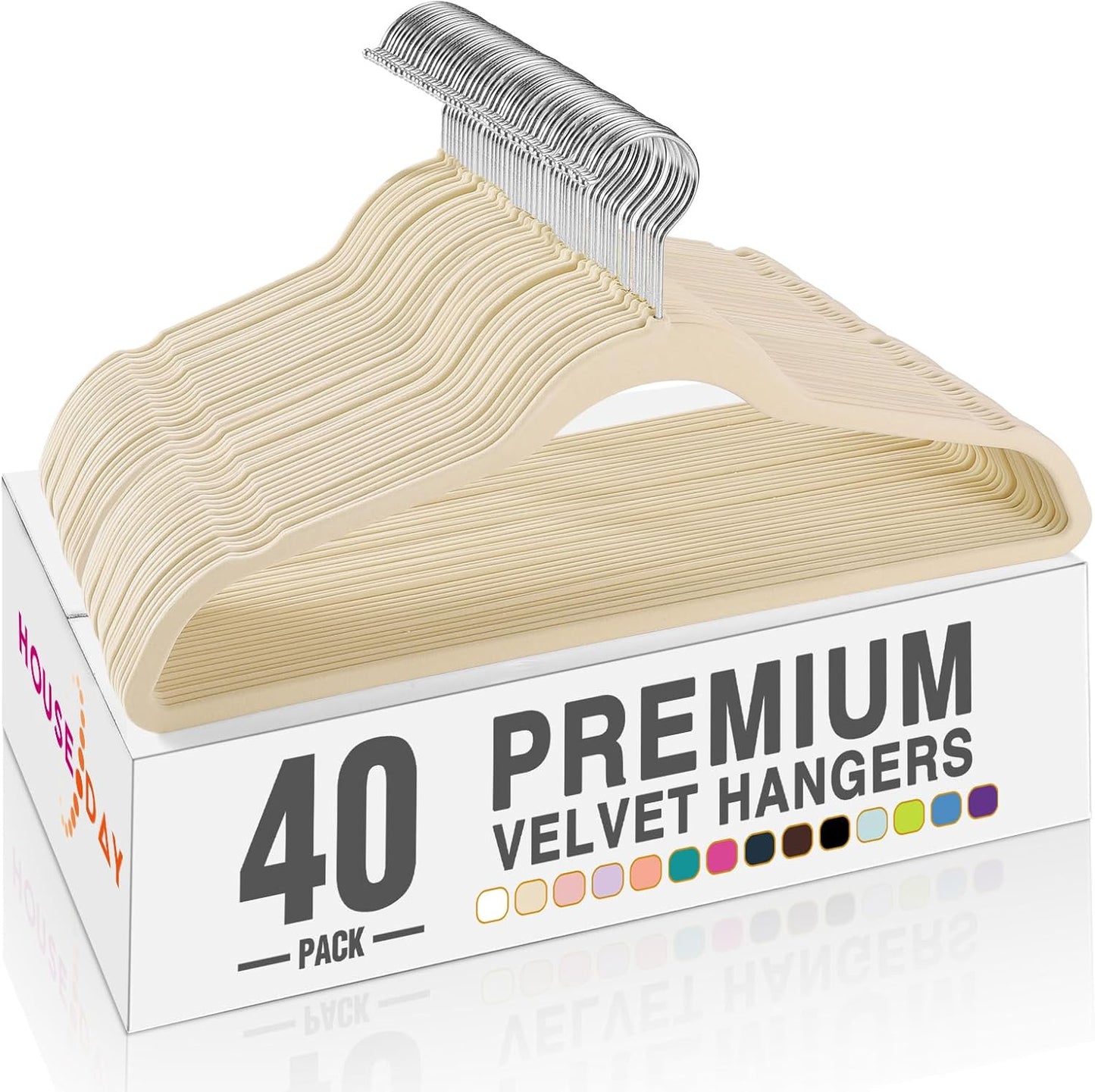 HOUSE DAY Black Velvet Hangers 60 Pack, Non Slip Clothes Felt Hanger Heavy Duty for Coat, Premium Slim Space Saving Suit Hangers for Closet Organizer, 360° Rotating Silver Hook