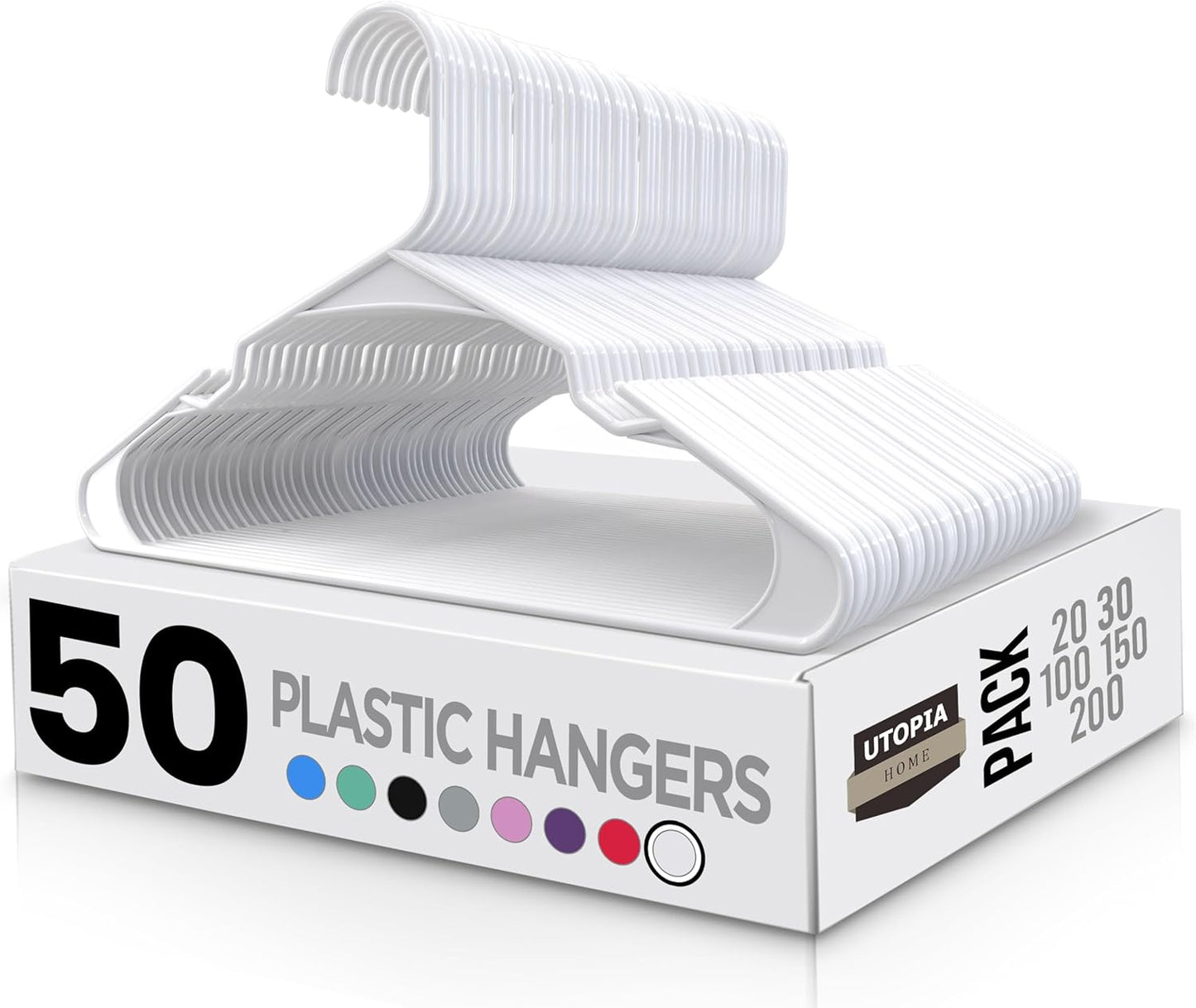 Utopia Home - Plastic Hangers 50 Pack - Space Saving Clothes Hanger - Durable and Strong Closet Organizers and Storage Makes It Ideal Apartment or Dorm Room Essentials for Girls or Guys (White)
