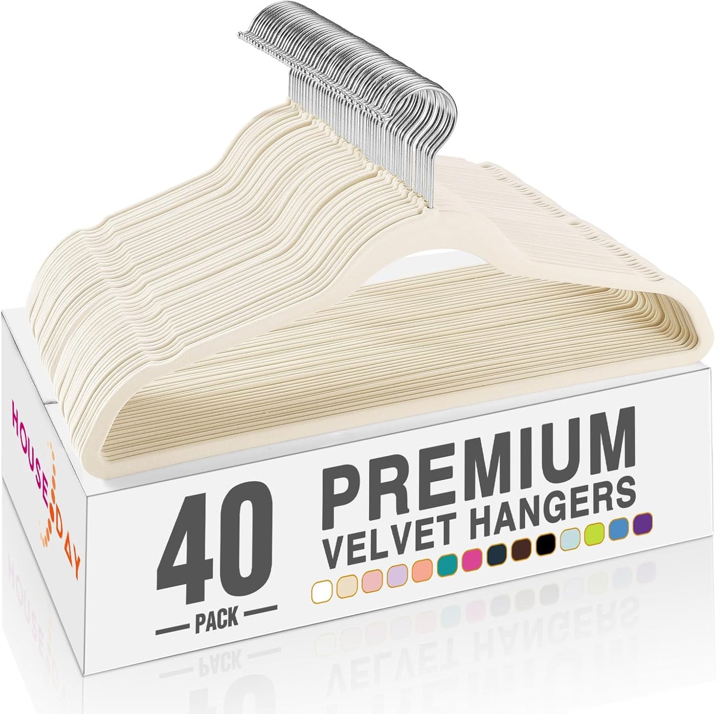 HOUSE DAY Black Velvet Hangers 60 Pack, Non Slip Clothes Felt Hanger Heavy Duty for Coat, Premium Slim Space Saving Suit Hangers for Closet Organizer, 360° Rotating Silver Hook
