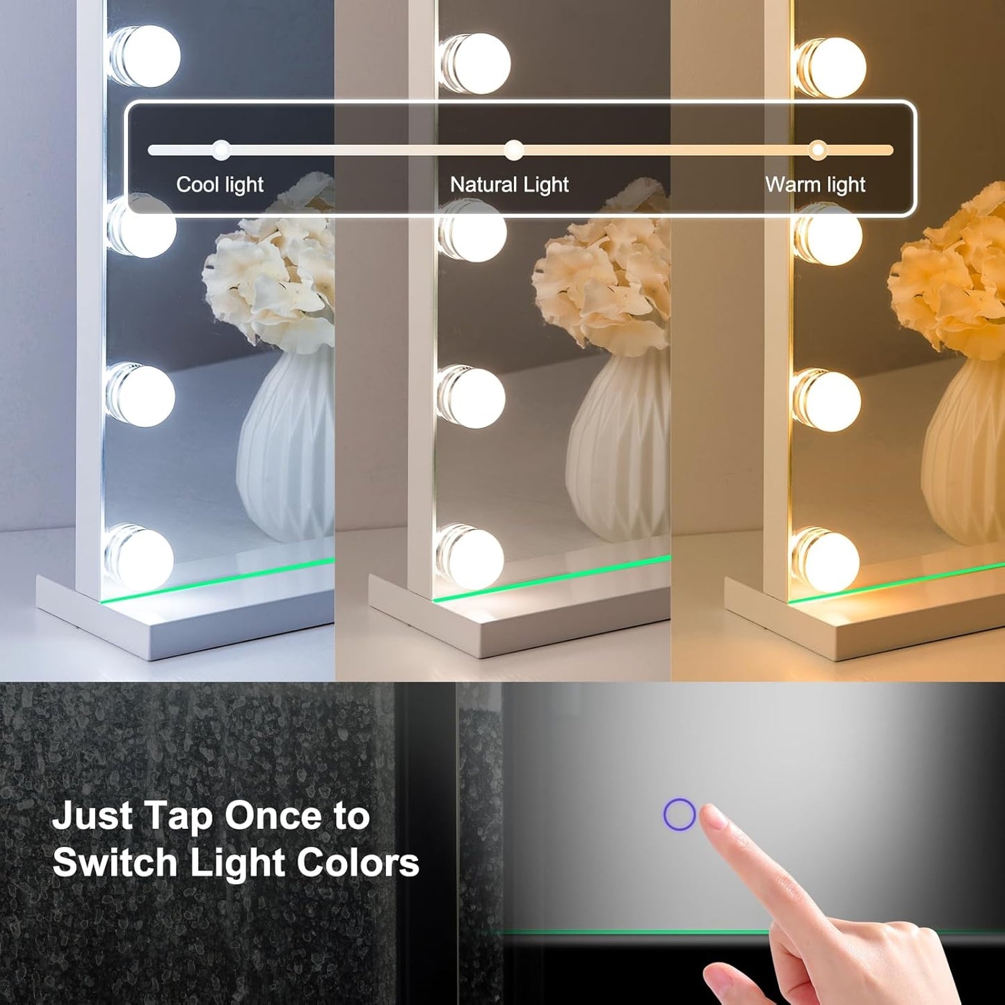 Hollywood Vanity Mirror with Lights, 23"x18" Lighted Makeup Mirror for Desk/Wall Mount with 15 Led Bulbs, 3 Lighting Modes for College Dorm, Bedroom & Dressing Room (White)