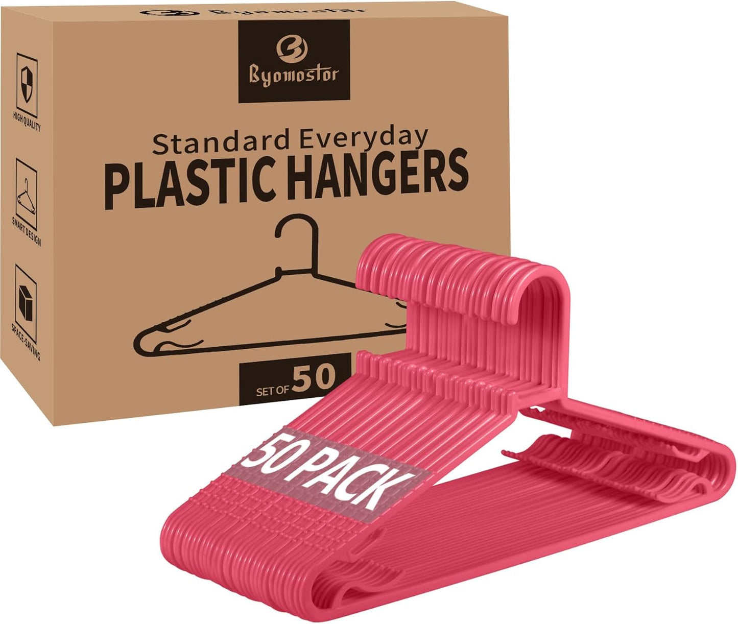 Black Plastic Hangers 50 Pack, Light Weight Durable Clothes Hangers G-Shape Standard Size Non-Slip Coat Hanger Adult Clothes Hangers for Laundry & Everyday Use -Slim & Space Saving