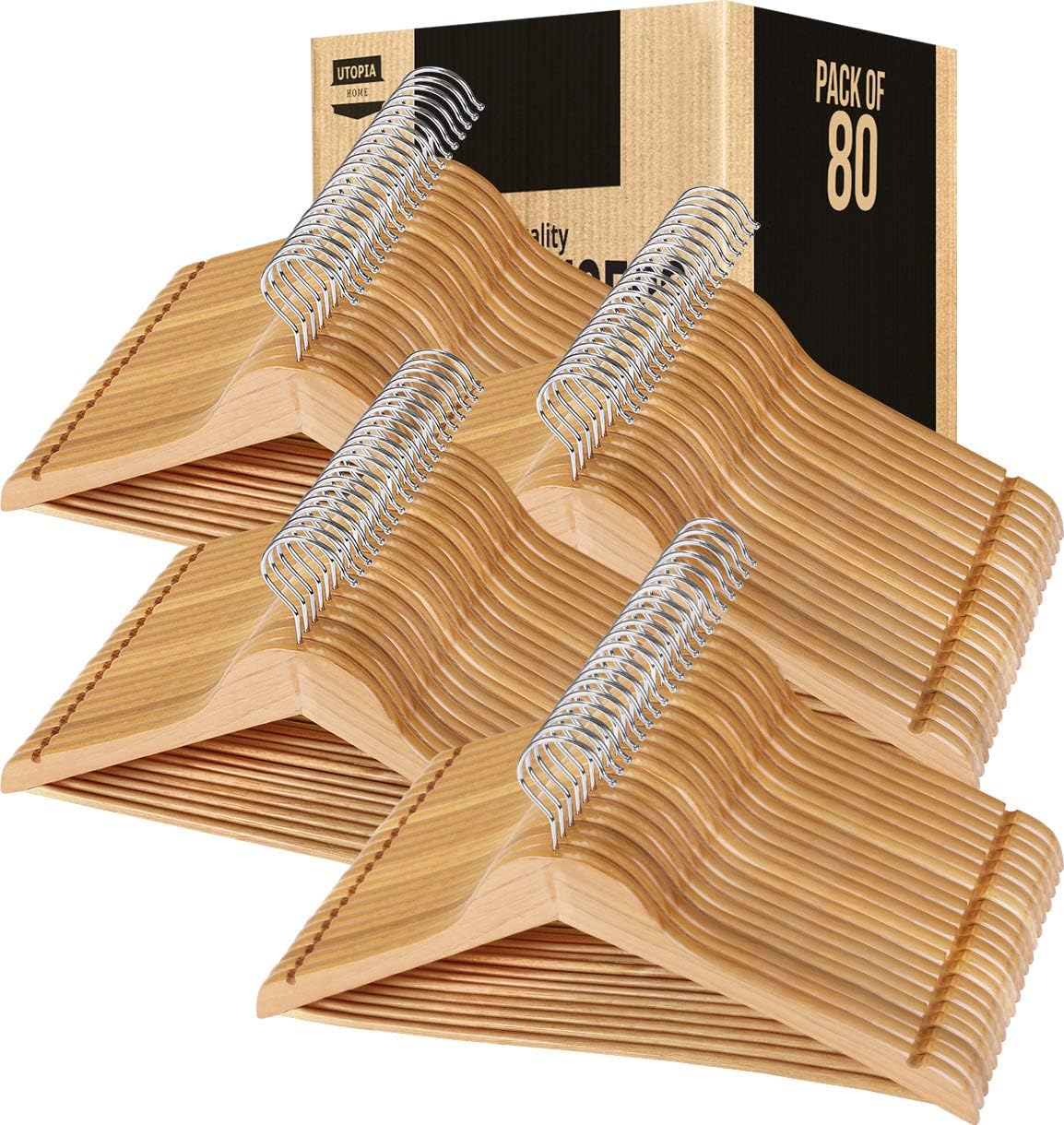 Utopia Home Premium Wooden Hangers 30 Pack - Durable & Slim Coat Hanger - Suit Hanger with 360-Degree Rotatable Hook - Wood Hangers with Shoulder Grooves (Natural Color)