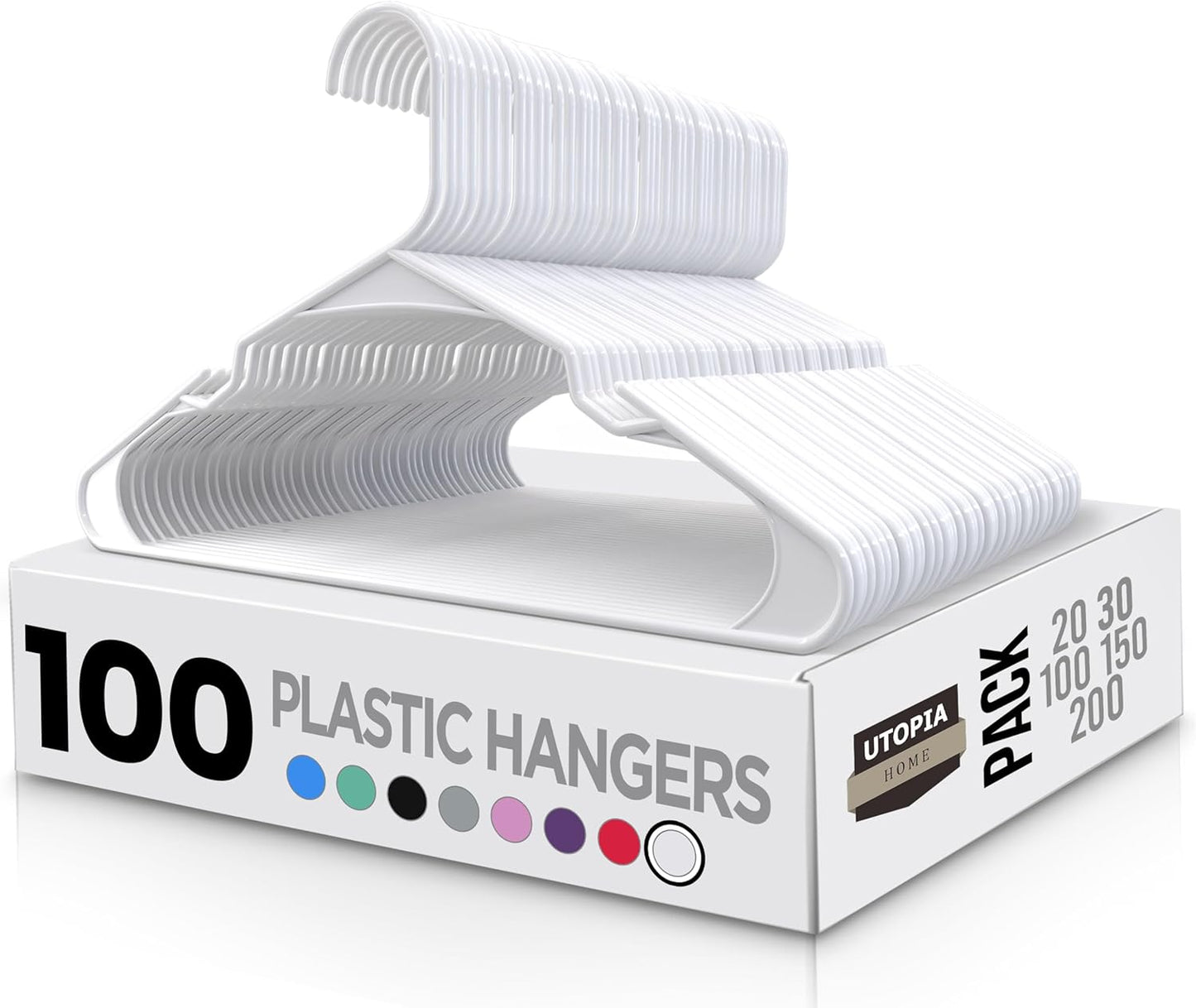 Utopia Home - Plastic Hangers 50 Pack - Space Saving Clothes Hanger - Durable and Strong Closet Organizers and Storage Makes It Ideal Apartment or Dorm Room Essentials for Girls or Guys (White)