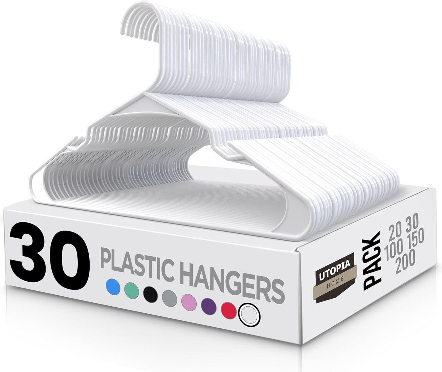 Utopia Home - Plastic Hangers 50 Pack - Space Saving Clothes Hanger - Durable and Strong Closet Organizers and Storage Makes It Ideal Apartment or Dorm Room Essentials for Girls or Guys (White)