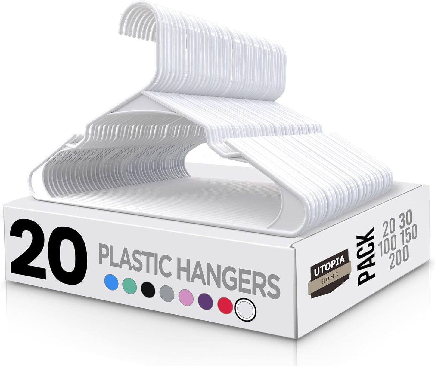 Utopia Home - Plastic Hangers 50 Pack - Space Saving Clothes Hanger - Durable and Strong Closet Organizers and Storage Makes It Ideal Apartment or Dorm Room Essentials for Girls or Guys (White)