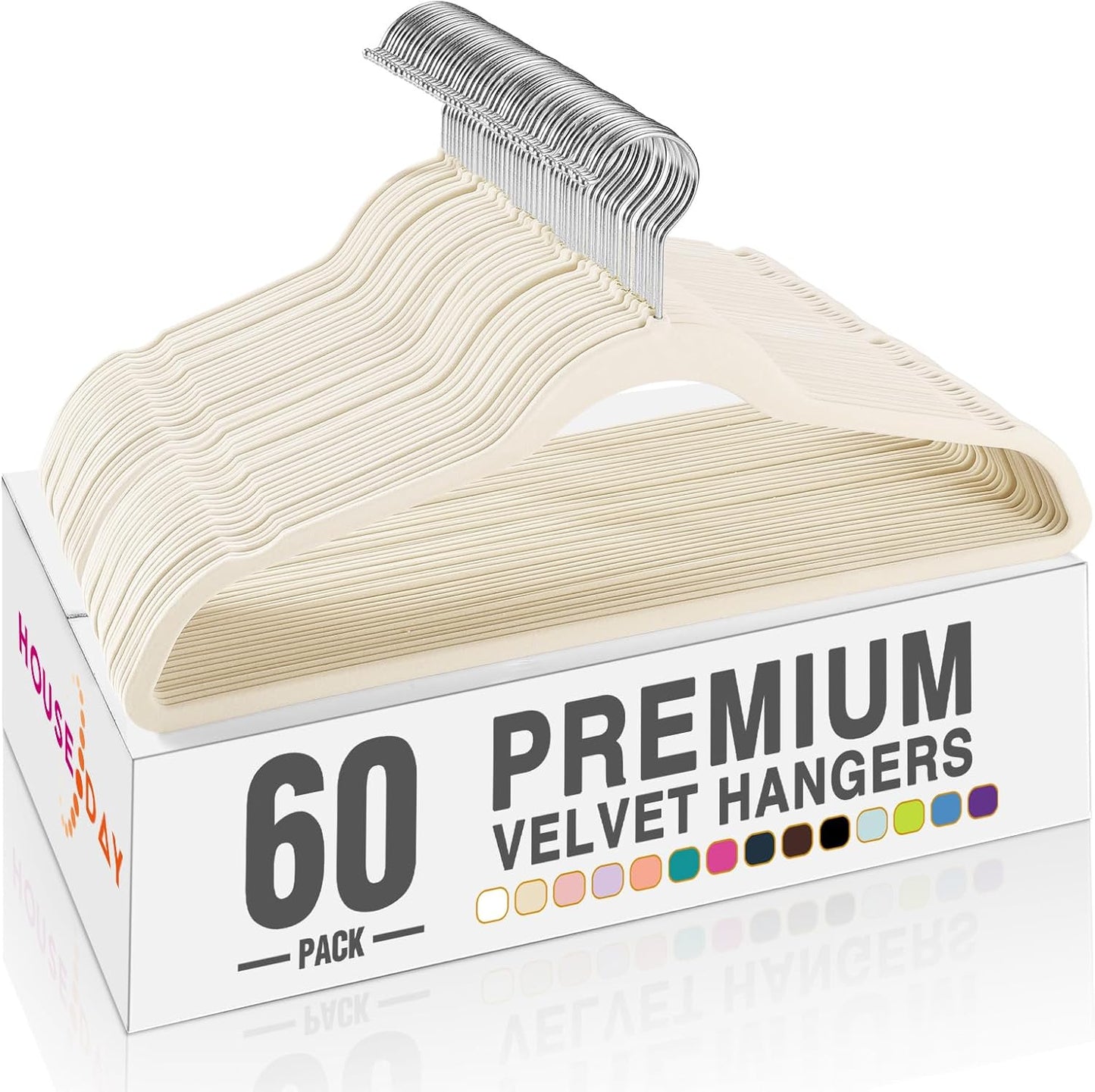 HOUSE DAY Black Velvet Hangers 60 Pack, Non Slip Clothes Felt Hanger Heavy Duty for Coat, Premium Slim Space Saving Suit Hangers for Closet Organizer, 360° Rotating Silver Hook