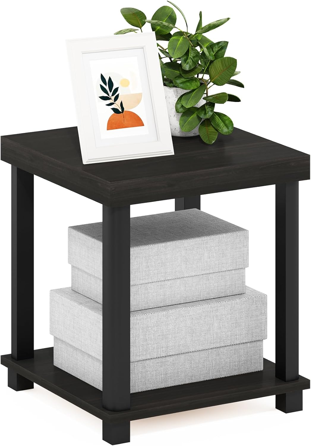 Furinno Just 3-Tier Turn-N-Tube End Table / Side Table / Night Stand / Bedside Table with Plastic Poles, 1-Pack, Columbia Walnut/Black