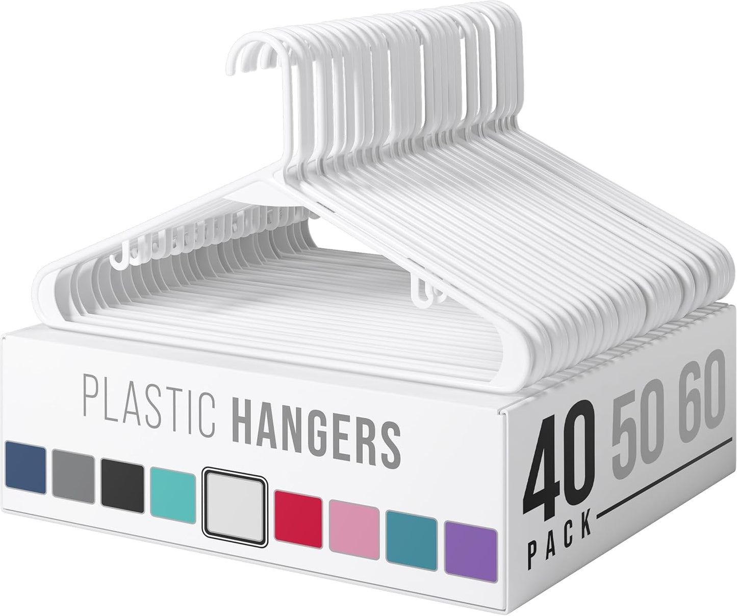 Plastic Hangers 50 Pack White - Clothes Hangers - Makes The Perfect Coat Hanger and General Space Saving Clothes Hangers for Closet - Percheros Ganchos para Colgar Ropa Hangars