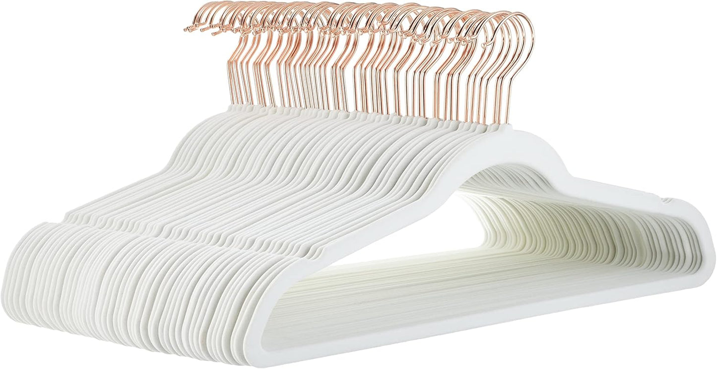 Amazon Basics Slim, Velvet, Non-Slip, Space-Saving Suit Clothes Hangers, Pack of 100, Ivory/Beige