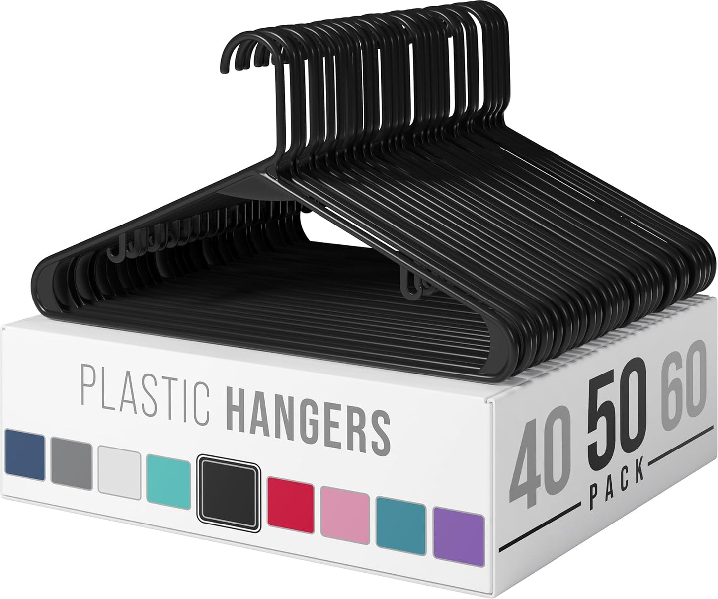 Plastic Hangers 50 Pack White - Clothes Hangers - Makes The Perfect Coat Hanger and General Space Saving Clothes Hangers for Closet - Percheros Ganchos para Colgar Ropa Hangars