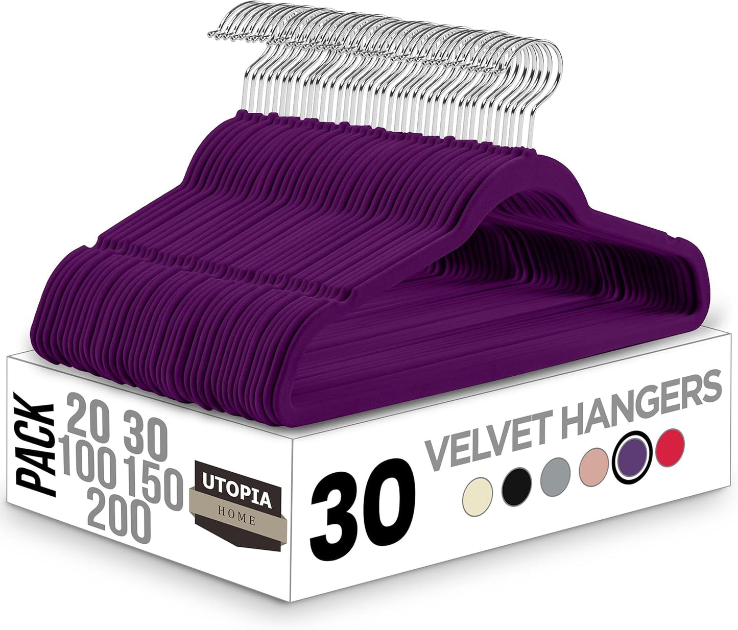 Utopia Home Velvet Hangers 50 Pack - Non-Slip Suit Hangers with 360 Degree Rotatable Hook - for Pants, Coats, Shirts & More (Black)