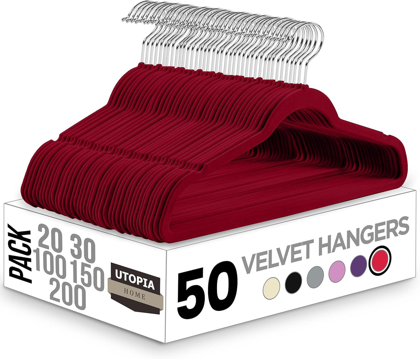 Utopia Home Velvet Hangers 50 Pack - Non-Slip Suit Hangers with 360 Degree Rotatable Hook - for Pants, Coats, Shirts & More (Black)