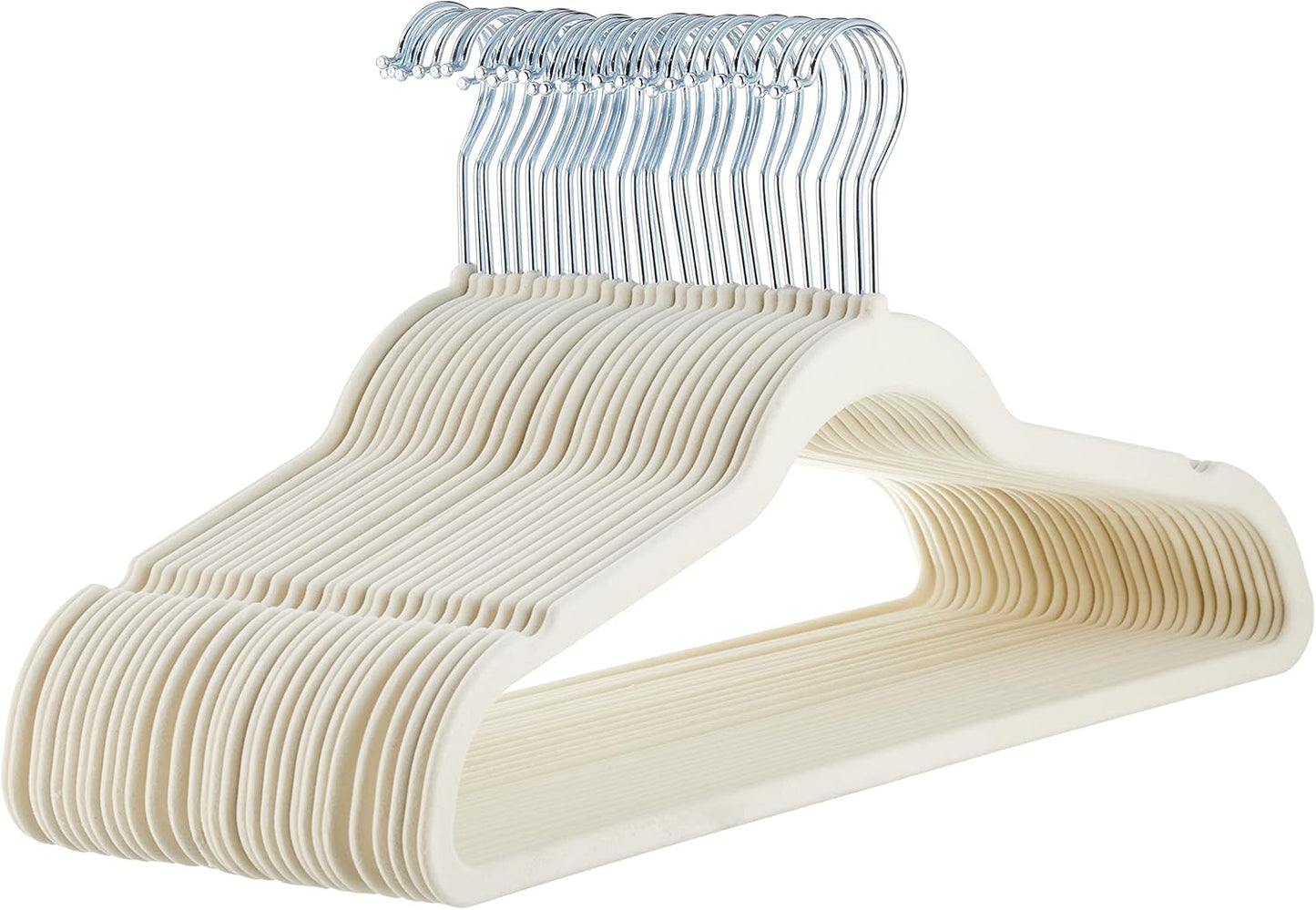Amazon Basics Slim, Velvet, Non-Slip, Space-Saving Suit Clothes Hangers, Pack of 100, Ivory/Beige