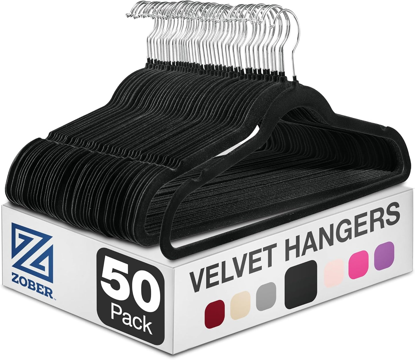 Zober Velvet Hangers 50 Pack - Ivory for Coats, Pants & Dress Clothes - Non Slip w/ 360 Degree Swivel, Holds up to 10 lbs - Strong Felt Hangers for Clothing