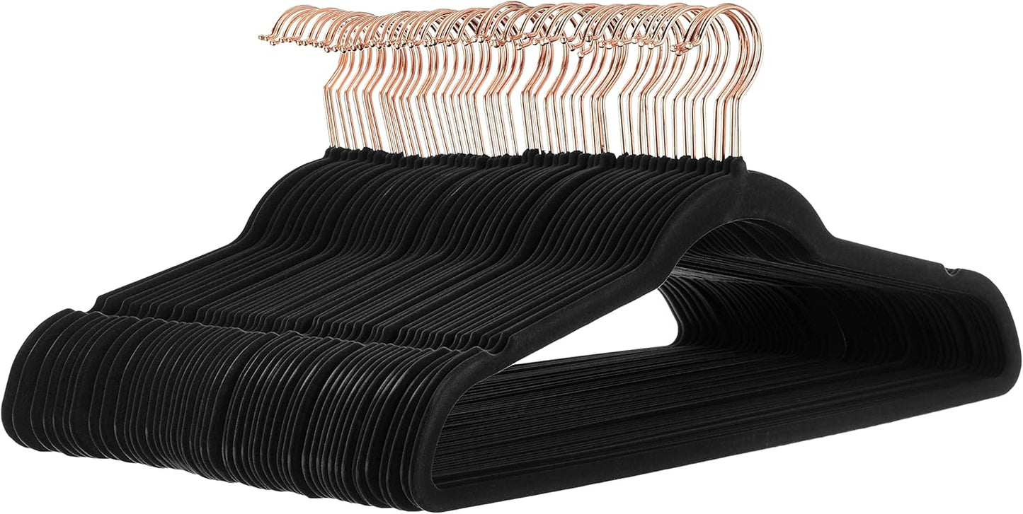 Amazon Basics Slim, Velvet, Non-Slip, Space-Saving Suit Clothes Hangers, Pack of 100, Ivory/Beige