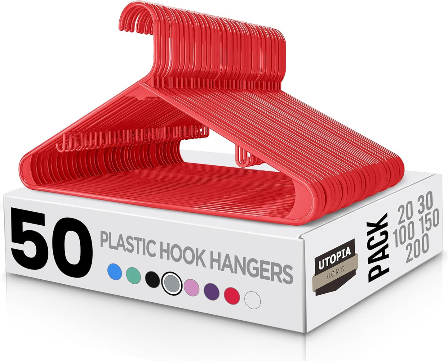 Utopia Home Plastic Hangers 50 Pack - Clothes Hanger with Hooks - Durable & Space Saving (White)