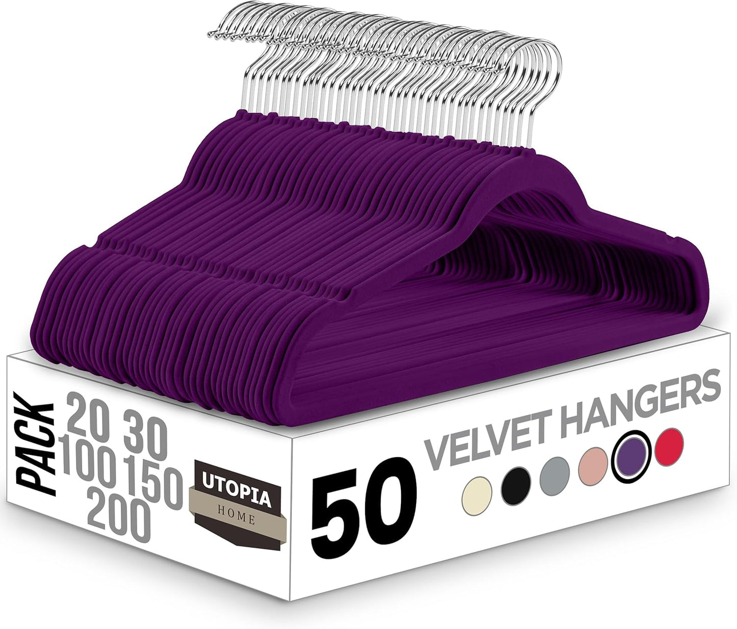 Utopia Home Velvet Hangers 50 Pack - Non-Slip Suit Hangers with 360 Degree Rotatable Hook - for Pants, Coats, Shirts & More (Black)