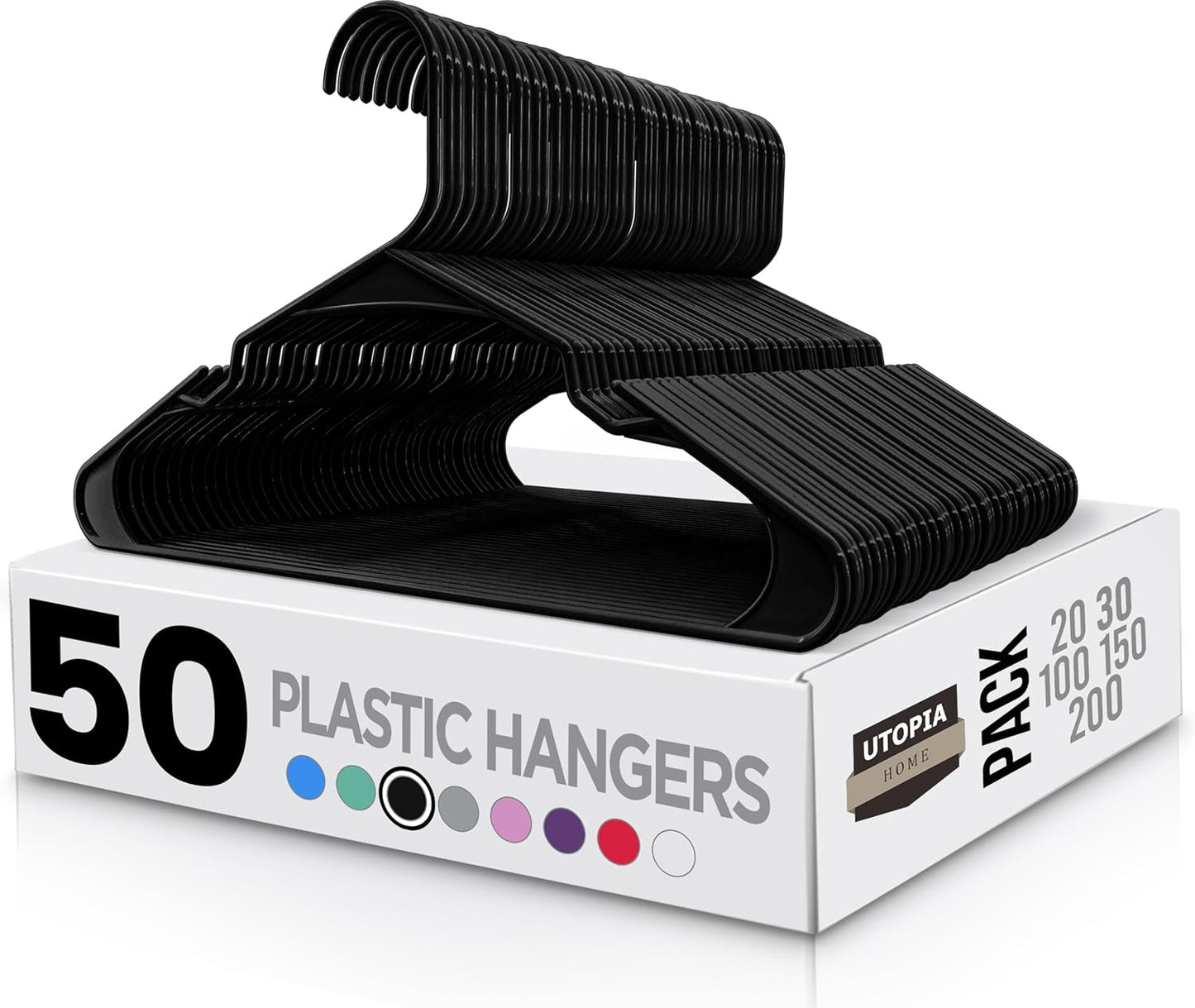 Utopia Home - Plastic Hangers 50 Pack - Space Saving Clothes Hanger - Durable and Strong Closet Organizers and Storage Makes It Ideal Apartment or Dorm Room Essentials for Girls or Guys (White)