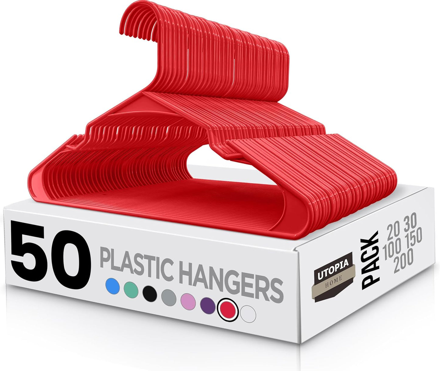 Utopia Home - Plastic Hangers 50 Pack - Space Saving Clothes Hanger - Durable and Strong Closet Organizers and Storage Makes It Ideal Apartment or Dorm Room Essentials for Girls or Guys (White)