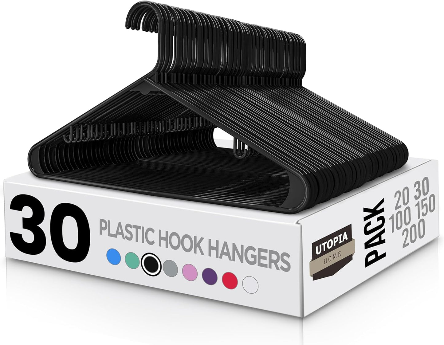 Utopia Home Plastic Hangers 50 Pack - Clothes Hanger with Hooks - Durable & Space Saving (White)