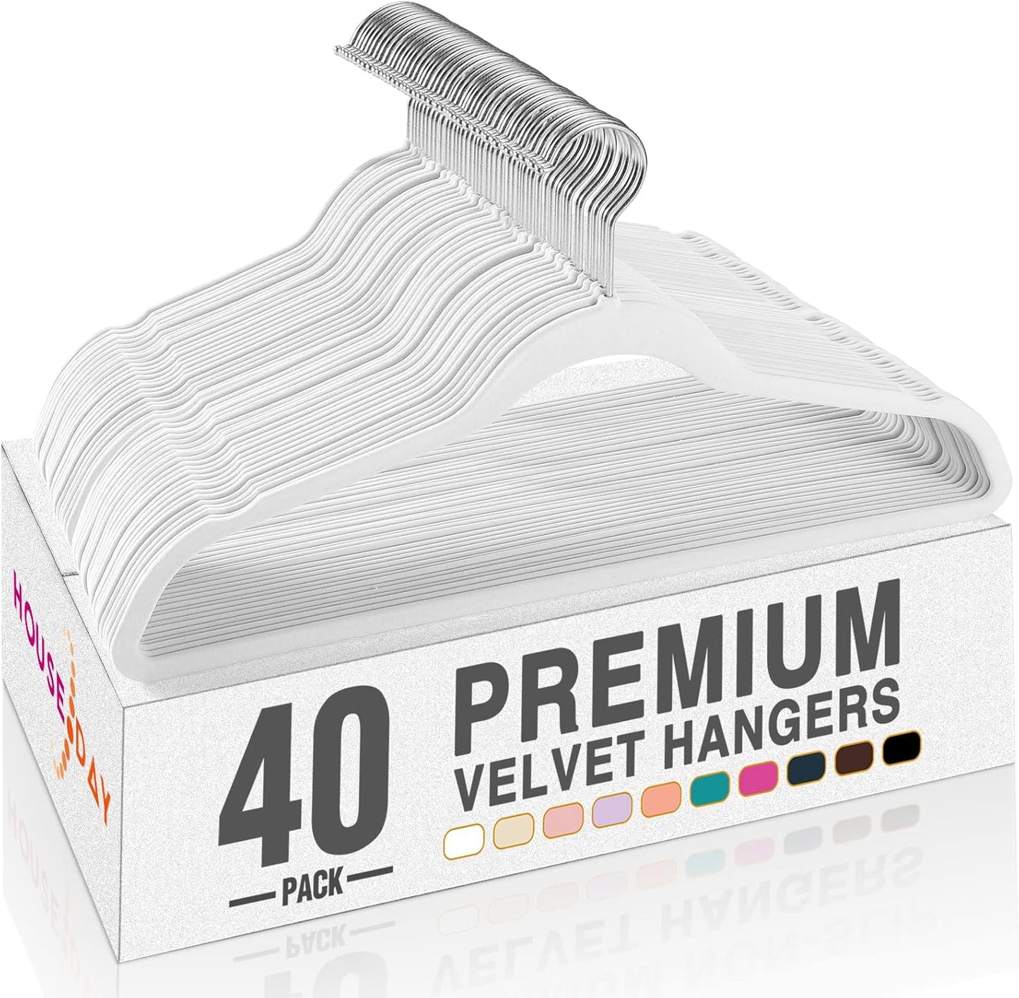 HOUSE DAY Black Velvet Hangers 60 Pack, Non Slip Clothes Felt Hanger Heavy Duty for Coat, Premium Slim Space Saving Suit Hangers for Closet Organizer, 360° Rotating Silver Hook