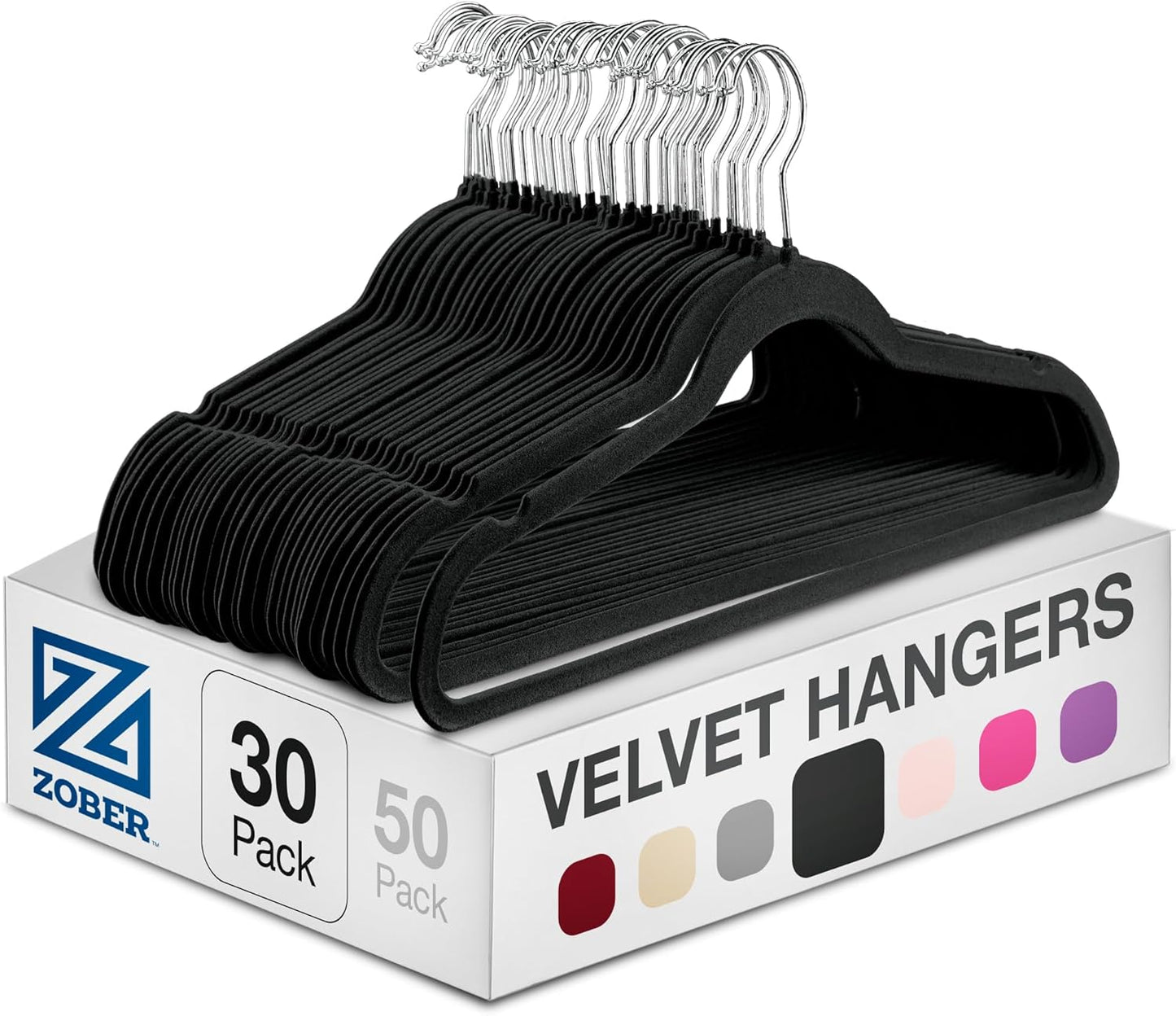 Zober Velvet Hangers 50 Pack - Ivory for Coats, Pants & Dress Clothes - Non Slip w/ 360 Degree Swivel, Holds up to 10 lbs - Strong Felt Hangers for Clothing