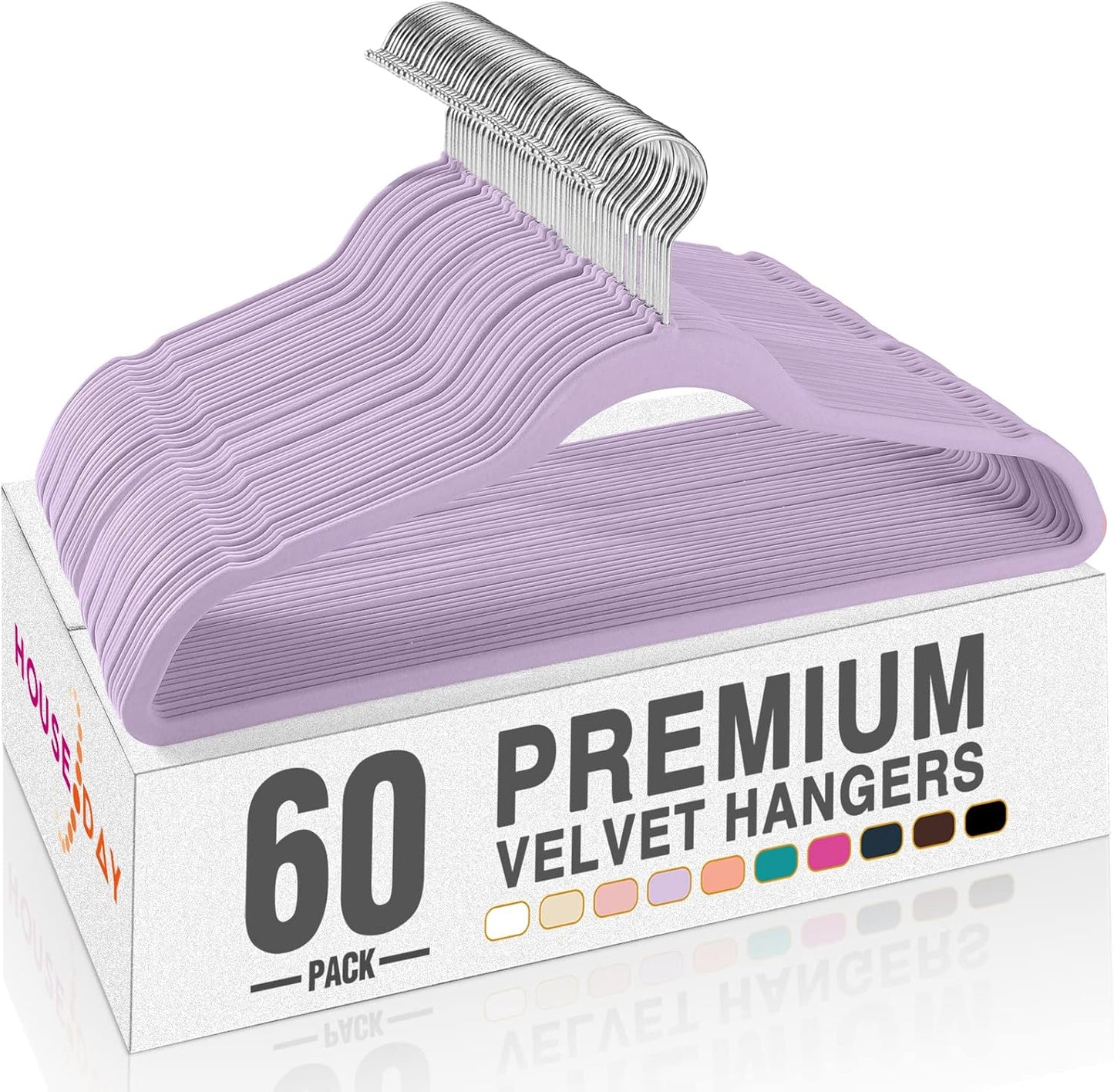 HOUSE DAY Black Velvet Hangers 60 Pack, Non Slip Clothes Felt Hanger Heavy Duty for Coat, Premium Slim Space Saving Suit Hangers for Closet Organizer, 360° Rotating Silver Hook