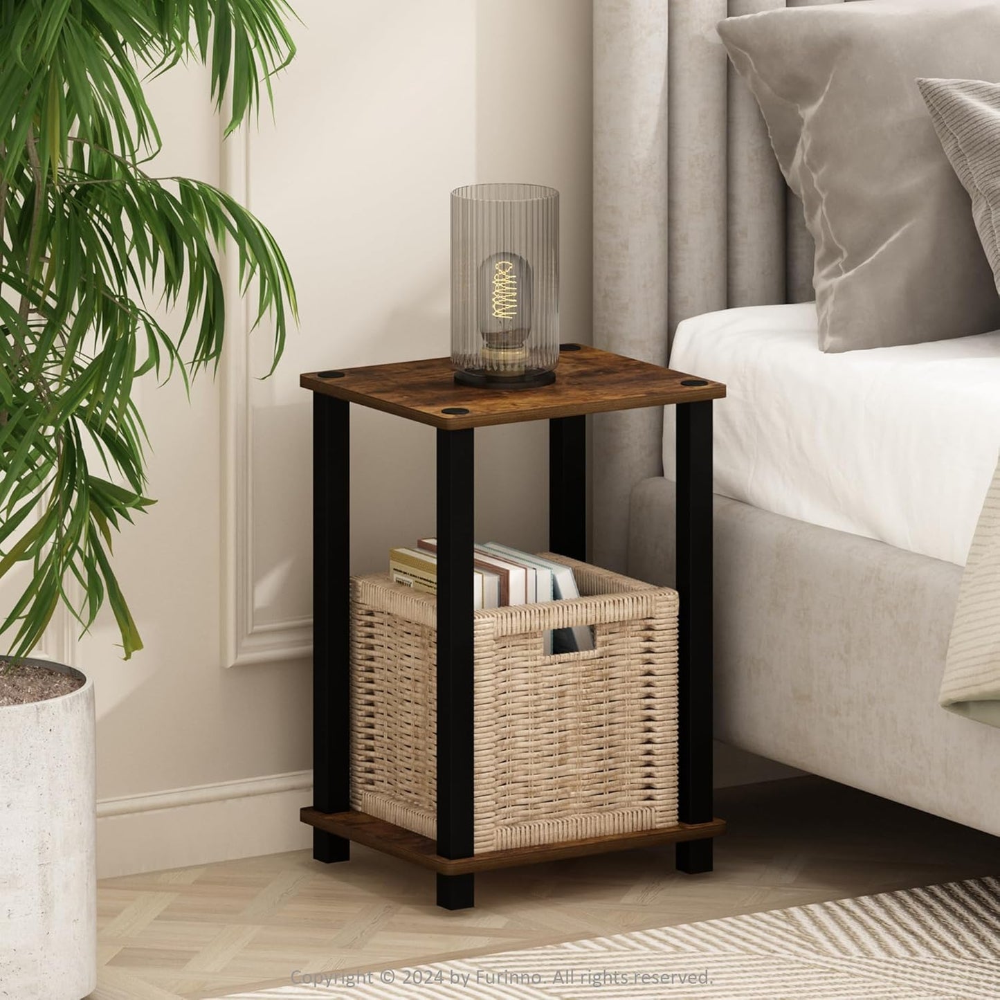 Furinno Just 3-Tier Turn-N-Tube Open Storage Nightstand, 1-Pack, Plastic Poles, Americano/Black