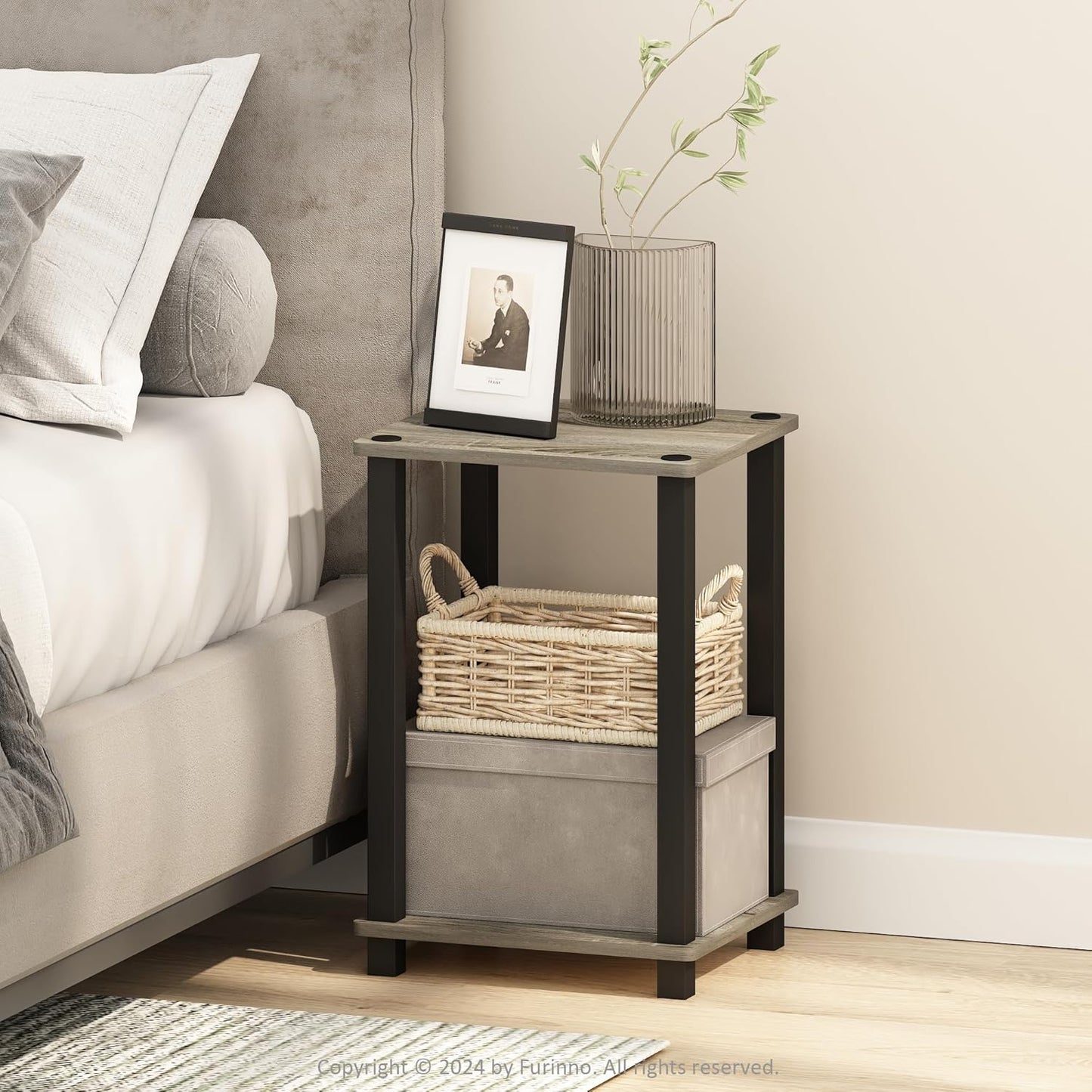 Furinno Just 3-Tier Turn-N-Tube Open Storage Nightstand, 1-Pack, Plastic Poles, Americano/Black