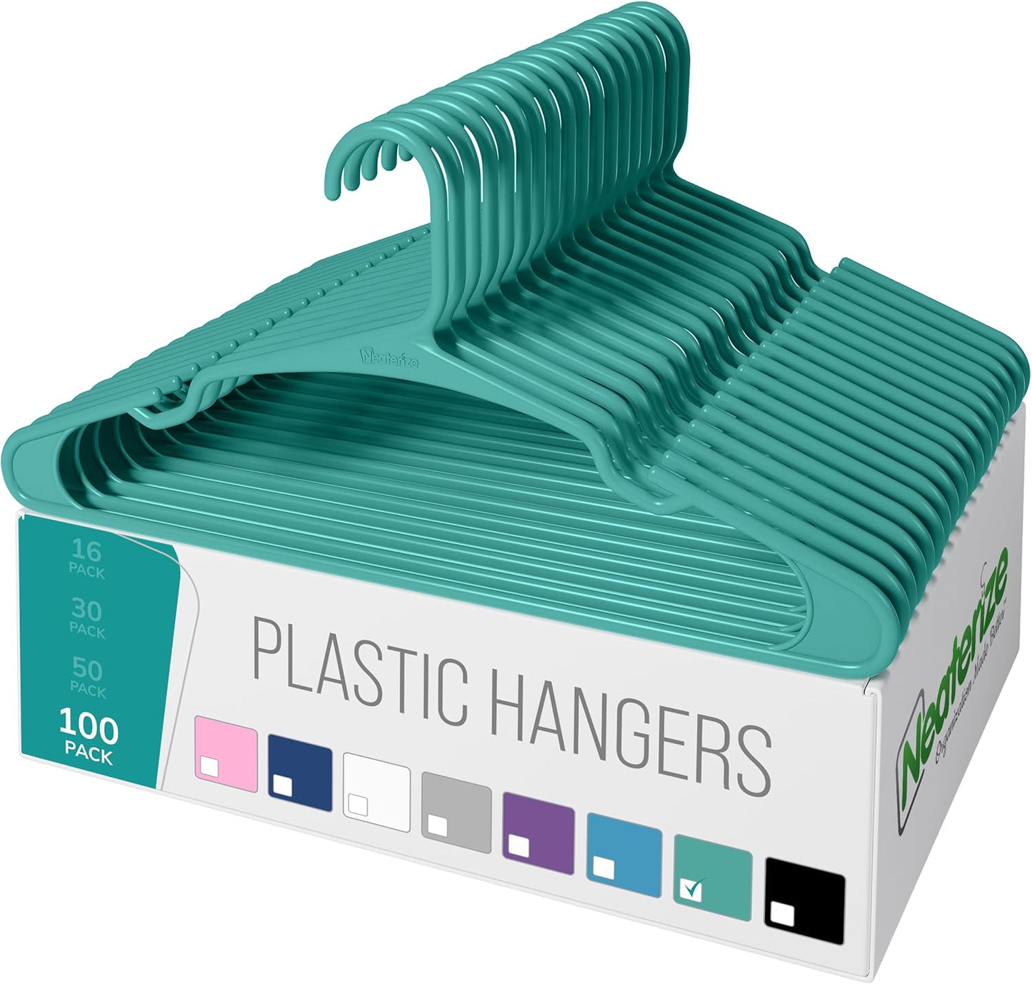 NEATERIZE Clothes Hangers 50 Pack White - Plastic Hangers - Ganchos Colgar Ropa