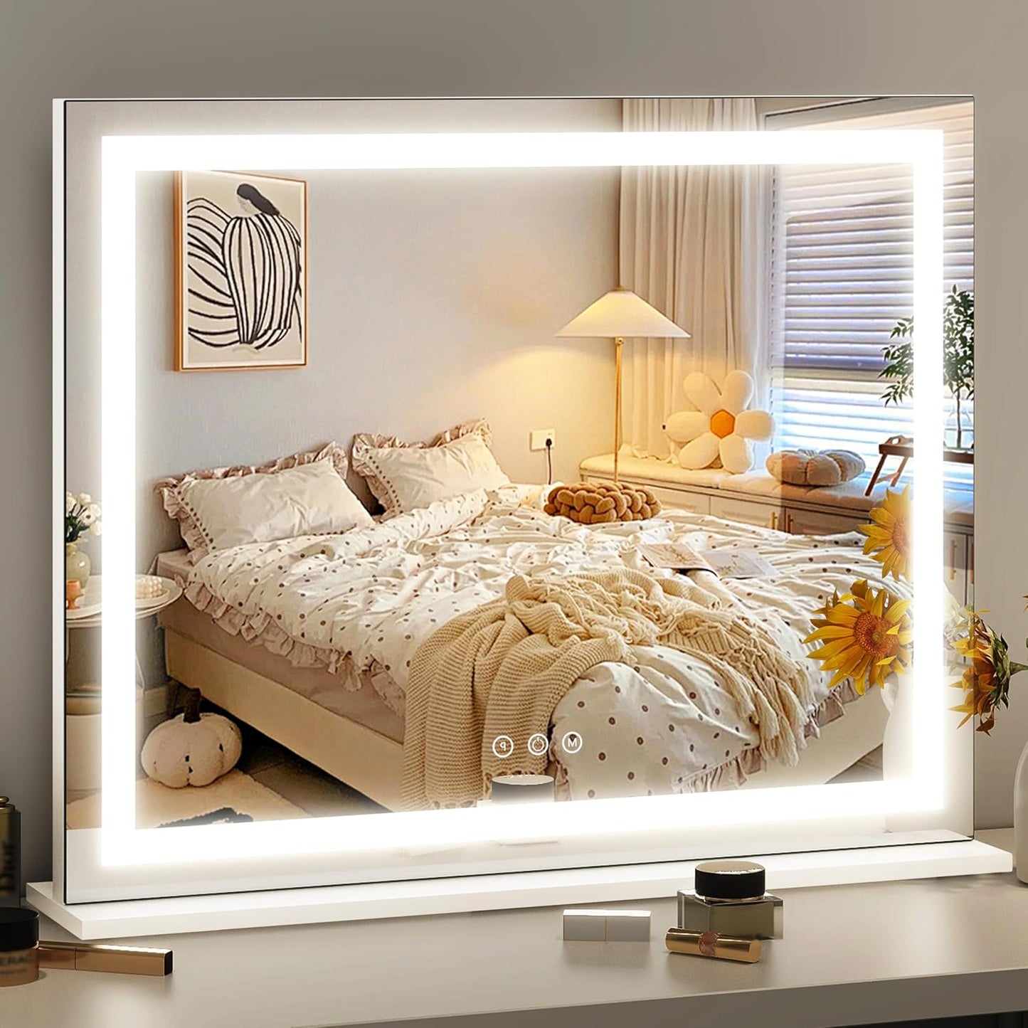 HNV Vanity Mirror with Lights – 22" x17 Large Lighted Makeup Mirror, Dimmable 3-Color LED, Touch Screen, 360° Rotation for Desk/Bedroom (White)