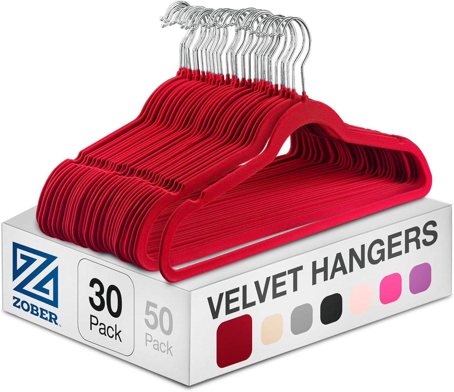 Zober Velvet Hangers 50 Pack - Ivory for Coats, Pants & Dress Clothes - Non Slip w/ 360 Degree Swivel, Holds up to 10 lbs - Strong Felt Hangers for Clothing