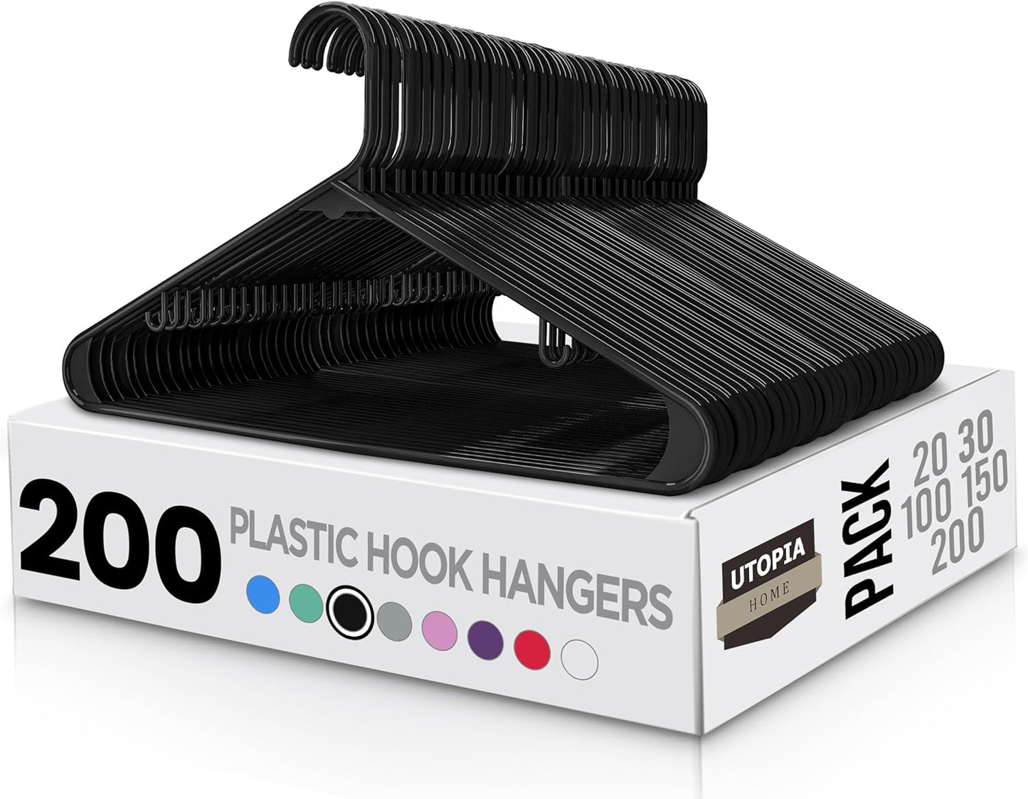 Utopia Home Plastic Hangers 50 Pack - Clothes Hanger with Hooks - Durable & Space Saving (White)