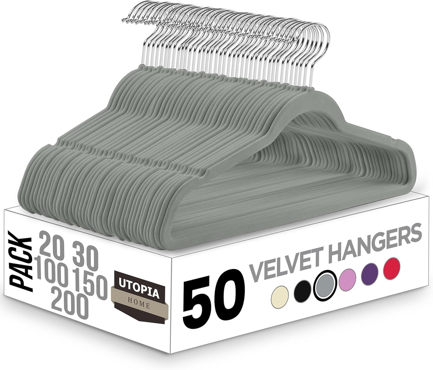 Utopia Home Velvet Hangers 50 Pack - Non-Slip Suit Hangers with 360 Degree Rotatable Hook - for Pants, Coats, Shirts & More (Black)