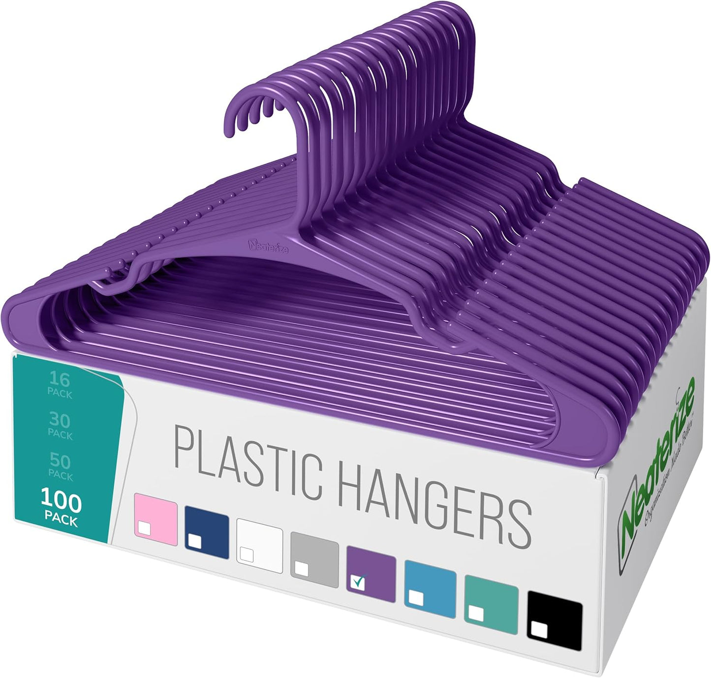 NEATERIZE Clothes Hangers 50 Pack White - Plastic Hangers - Ganchos Colgar Ropa
