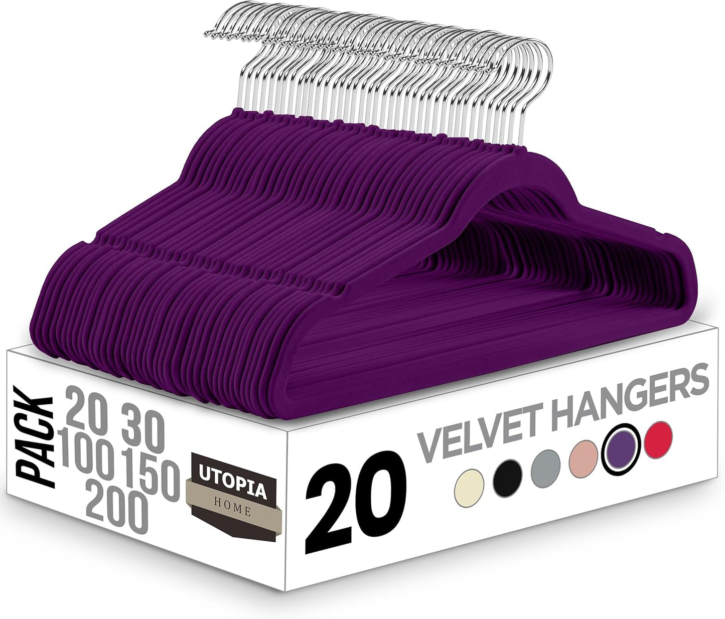 Utopia Home Velvet Hangers 50 Pack - Non-Slip Suit Hangers with 360 Degree Rotatable Hook - for Pants, Coats, Shirts & More (Black)