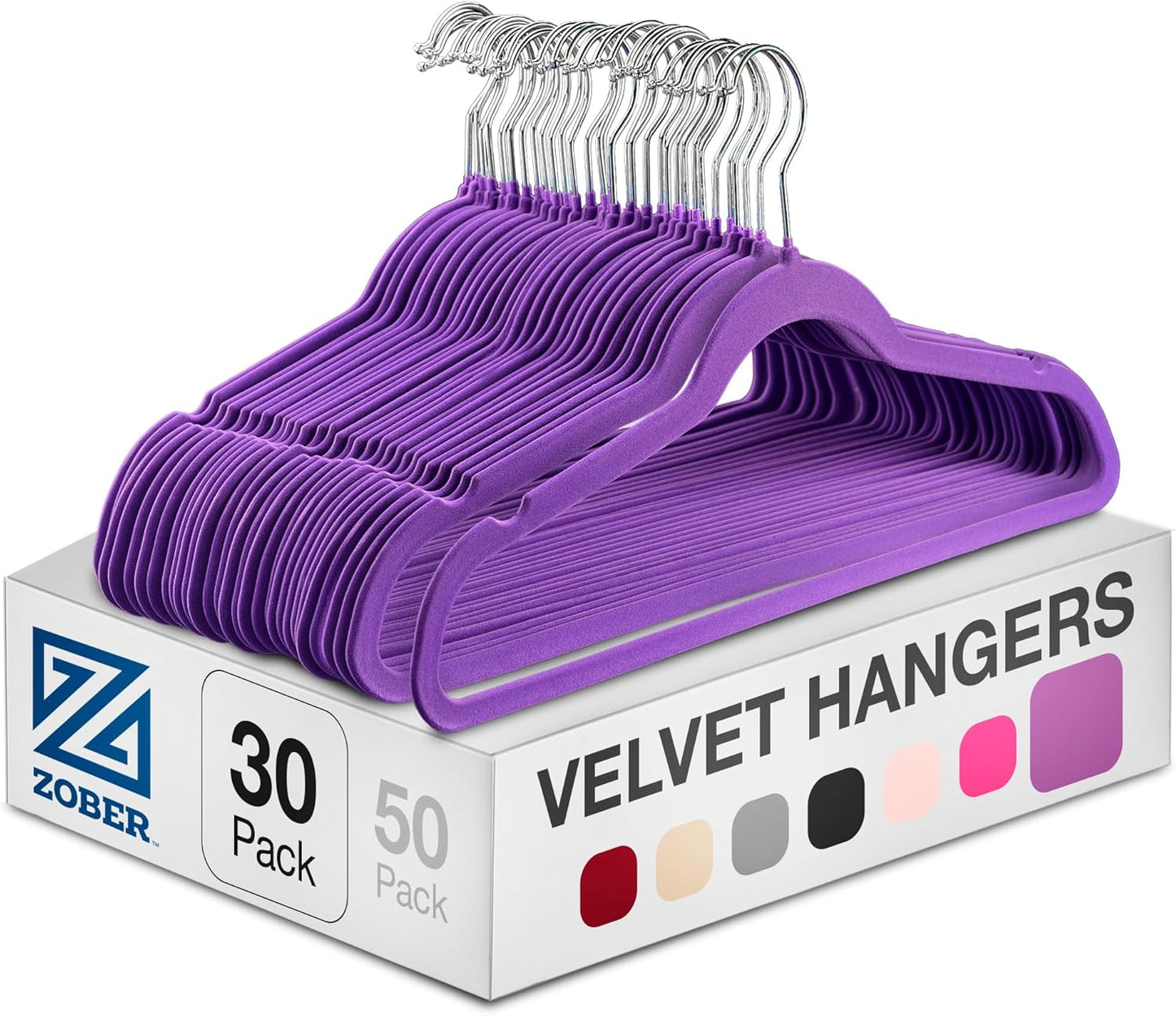 Zober Velvet Hangers 50 Pack - Ivory for Coats, Pants & Dress Clothes - Non Slip w/ 360 Degree Swivel, Holds up to 10 lbs - Strong Felt Hangers for Clothing