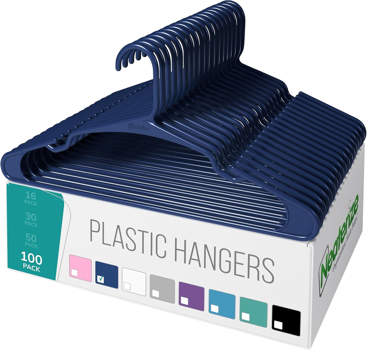 NEATERIZE Clothes Hangers 50 Pack White - Plastic Hangers - Ganchos Colgar Ropa