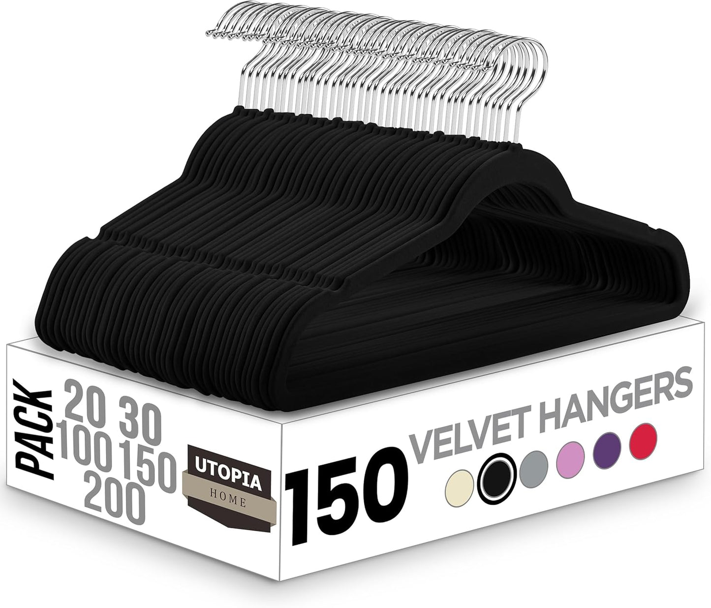 Utopia Home Velvet Hangers 50 Pack - Non-Slip Suit Hangers with 360 Degree Rotatable Hook - for Pants, Coats, Shirts & More (Black)