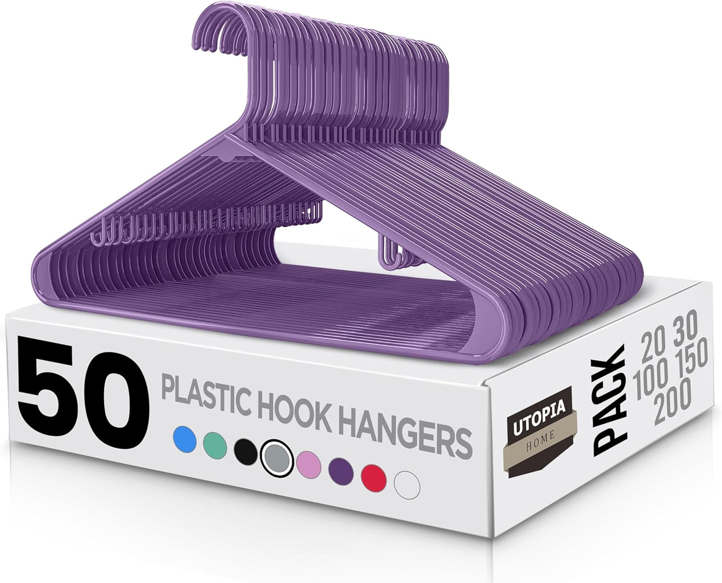 Utopia Home Plastic Hangers 50 Pack - Clothes Hanger with Hooks - Durable & Space Saving (White)