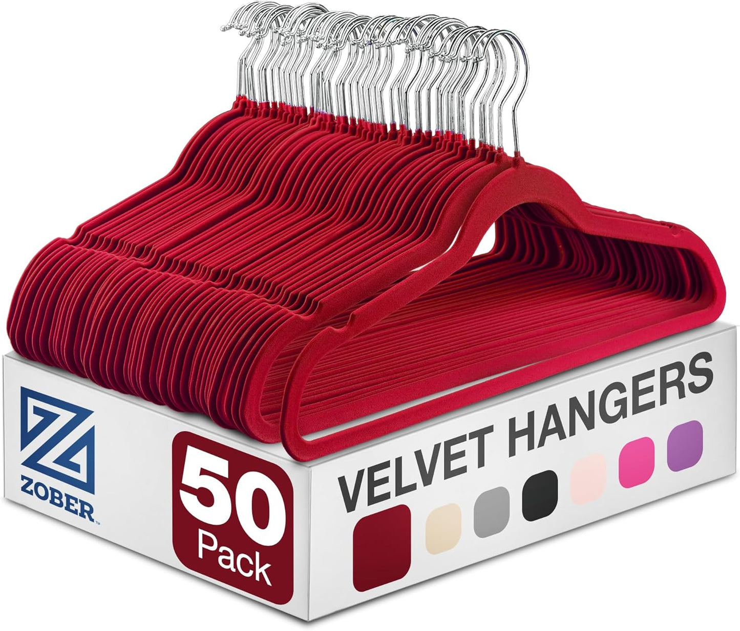 Zober Velvet Hangers 50 Pack - Ivory for Coats, Pants & Dress Clothes - Non Slip w/ 360 Degree Swivel, Holds up to 10 lbs - Strong Felt Hangers for Clothing