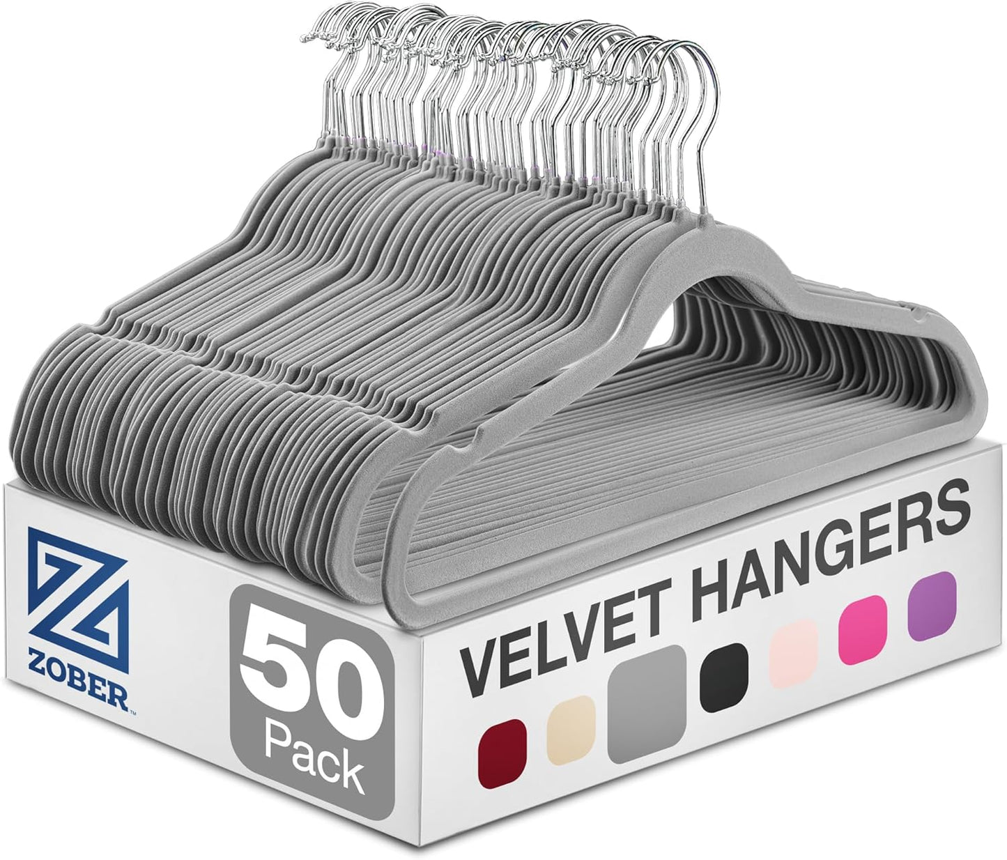 Zober Velvet Hangers 50 Pack - Ivory for Coats, Pants & Dress Clothes - Non Slip w/ 360 Degree Swivel, Holds up to 10 lbs - Strong Felt Hangers for Clothing