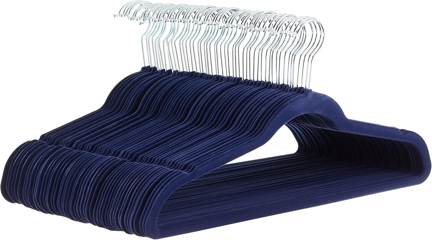 Amazon Basics Slim, Velvet, Non-Slip, Space-Saving Suit Clothes Hangers, Pack of 100, Ivory/Beige