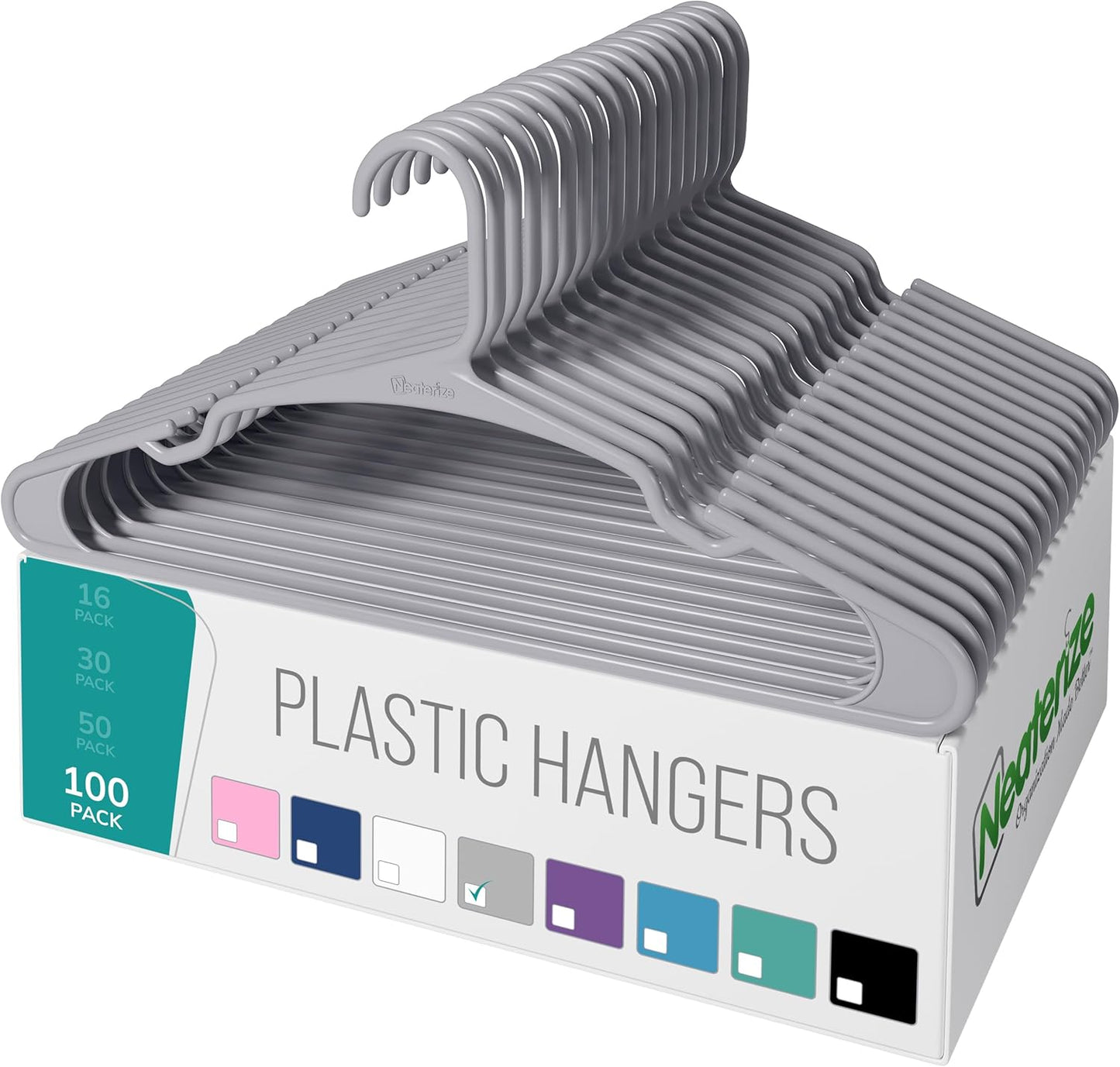 NEATERIZE Clothes Hangers 50 Pack White - Plastic Hangers - Ganchos Colgar Ropa