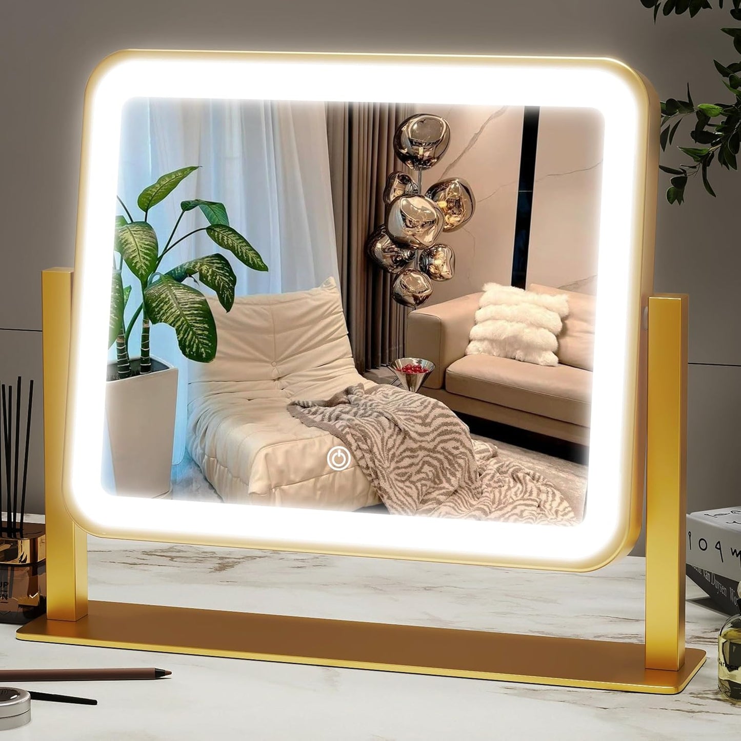 16x12 Inch Vanity Mirror with Lights, Lighted Makeup Mirror with 10X Magnification, Smart Touch 3 Colors Dimmable, Dresser Mount, Bathroom (White)