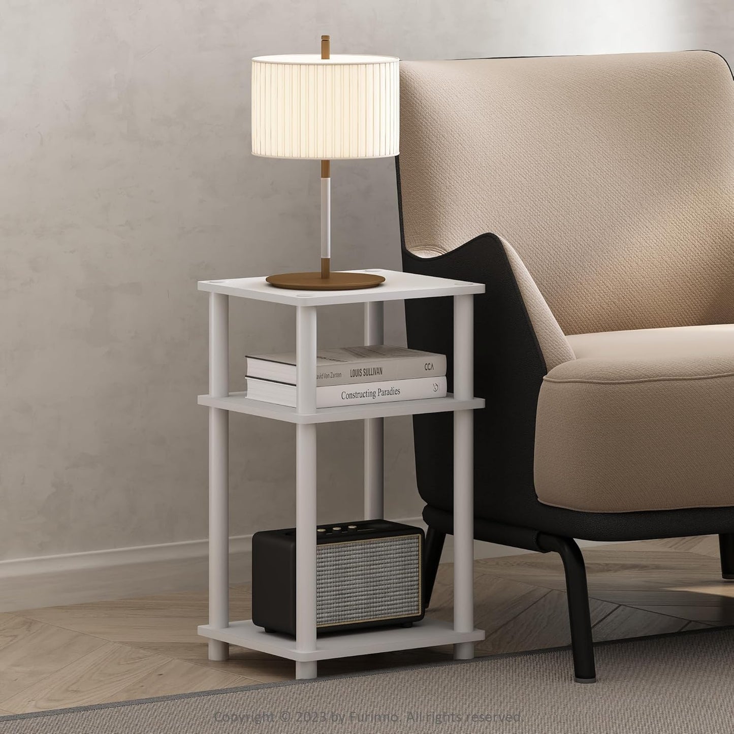 Furinno Just 3-Tier Turn-N-Tube End Table / Side Table / Night Stand / Bedside Table with Plastic Poles, 1-Pack, Columbia Walnut/Black