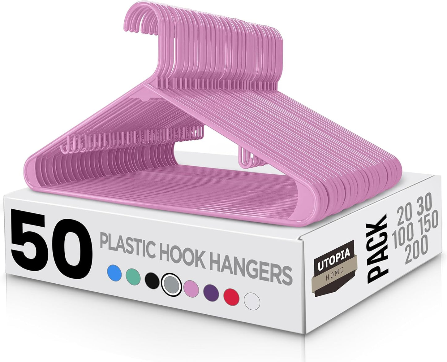 Utopia Home Plastic Hangers 50 Pack - Clothes Hanger with Hooks - Durable & Space Saving (White)