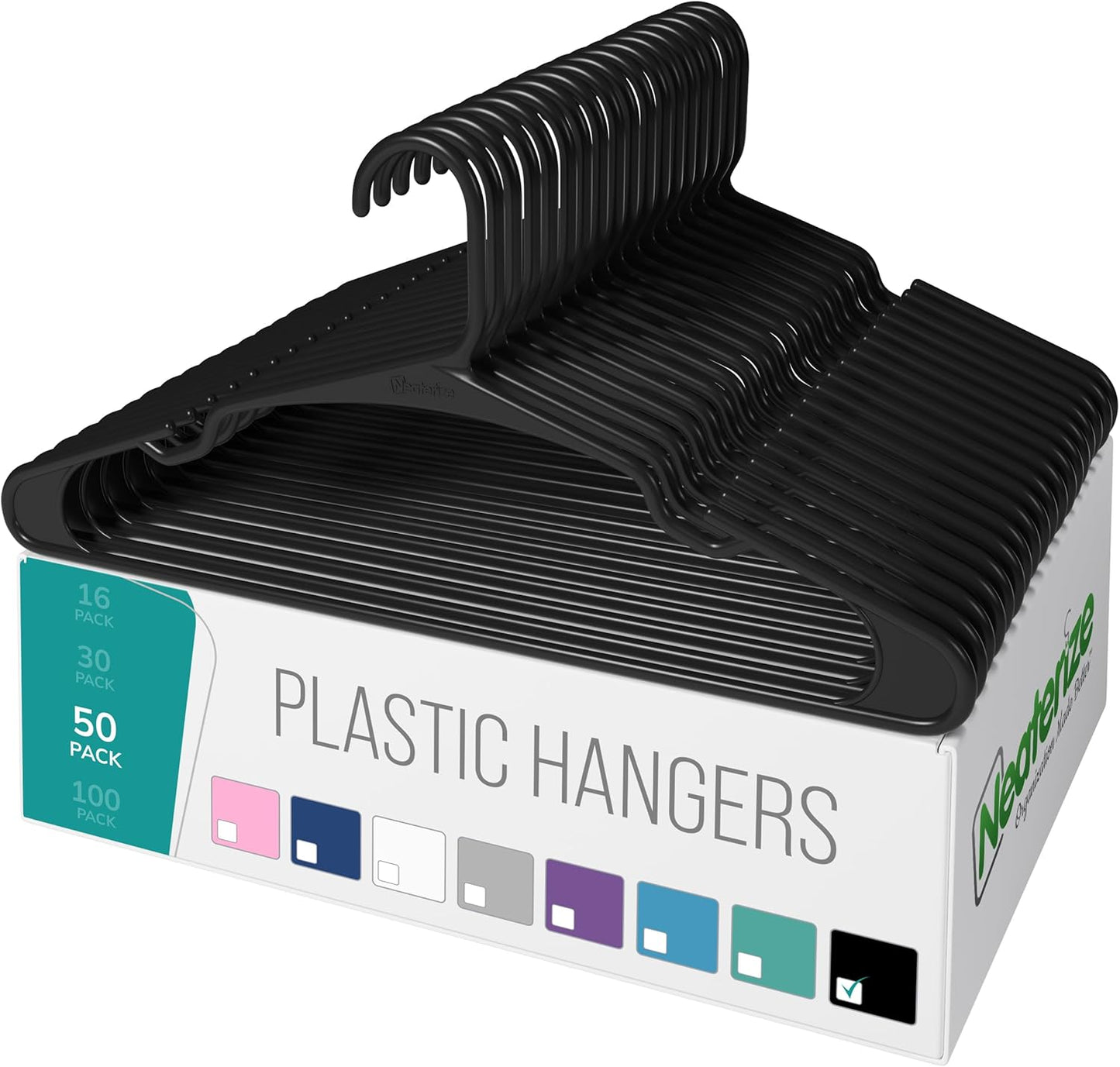 NEATERIZE Clothes Hangers 50 Pack White - Plastic Hangers - Ganchos Colgar Ropa