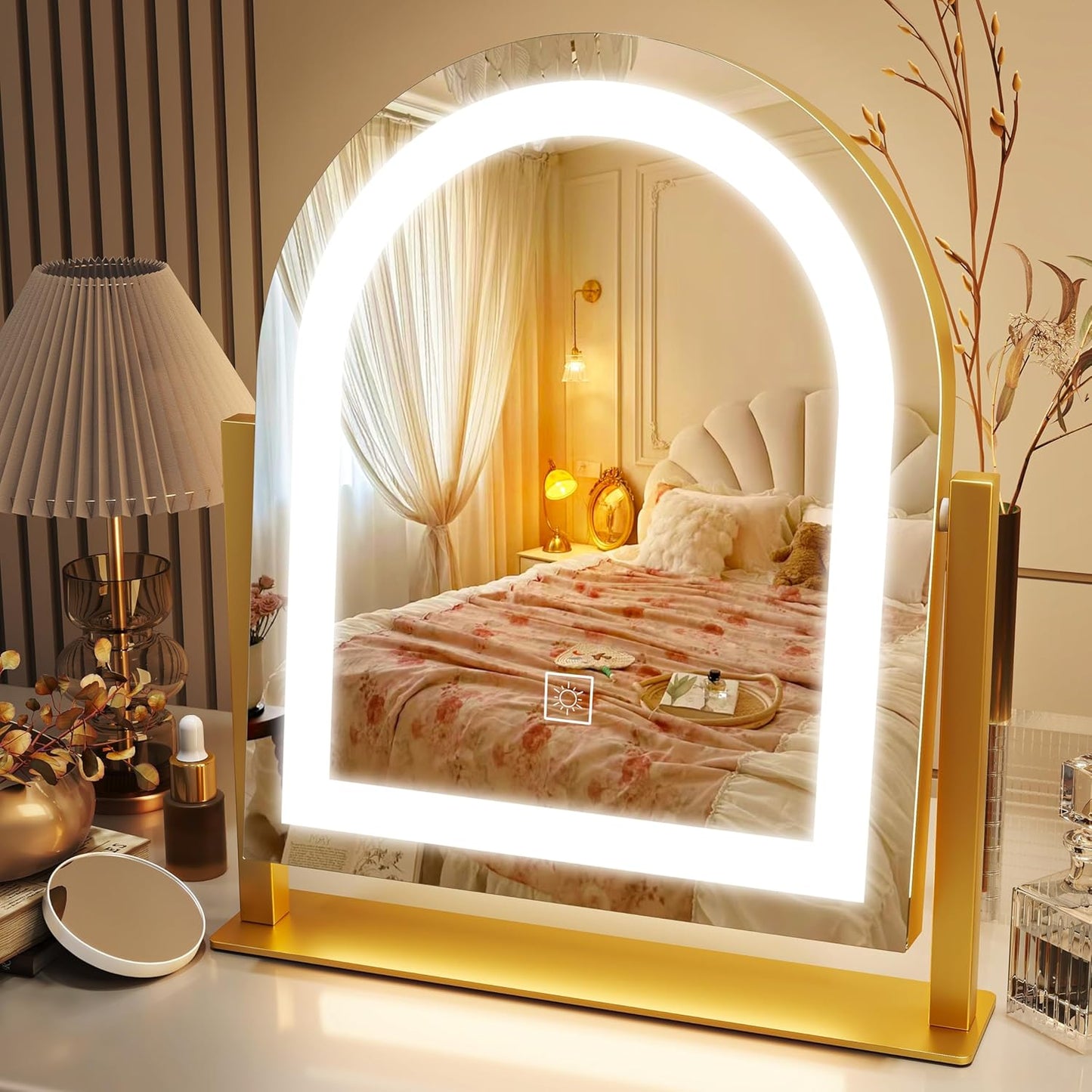 Vanity Mirror with Lights, 12.6"×15" LED Makeup Mirror, Lighted Makeup Mirror with Lights, Smart Touch Control Dimmable 3 Modes Light, Lighted Up Mirror for Makeup Desk, Bedroom, Dressing Room