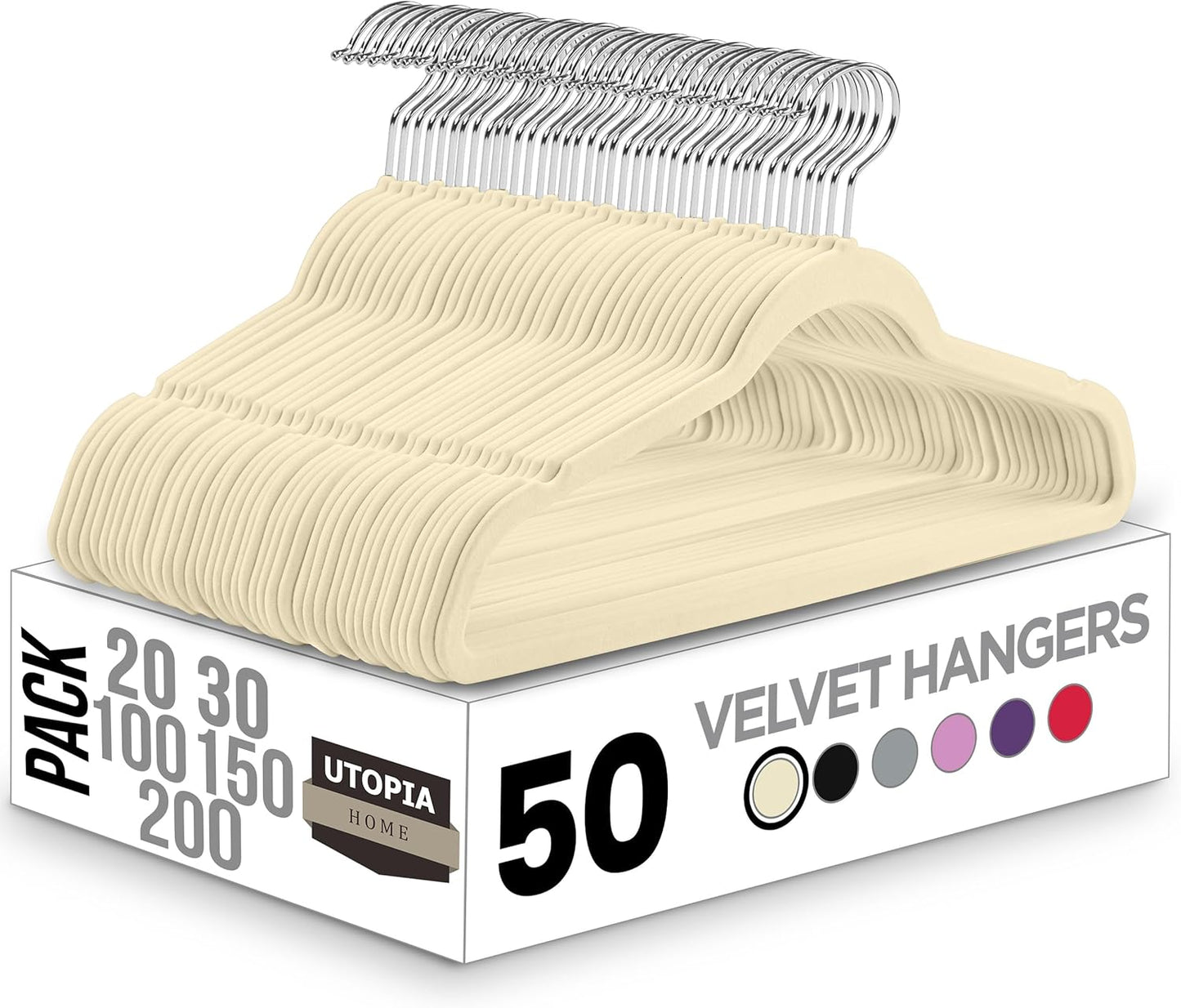 Utopia Home Velvet Hangers 50 Pack - Non-Slip Suit Hangers with 360 Degree Rotatable Hook - for Pants, Coats, Shirts & More (Black)